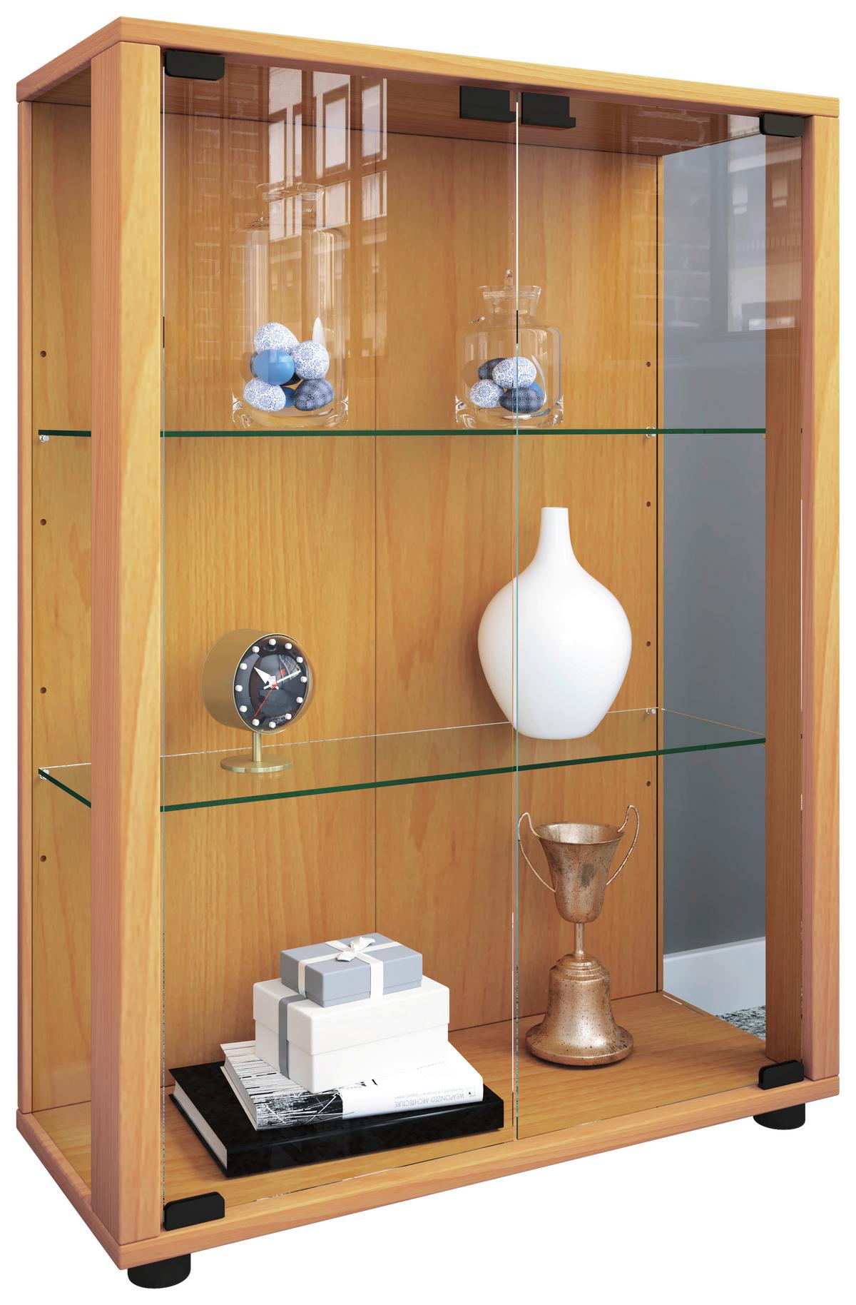 Vitrin Sintalo - bükkszínű, Design, faalapú anyag/üveg (60/80/25cm) - MID.YOU