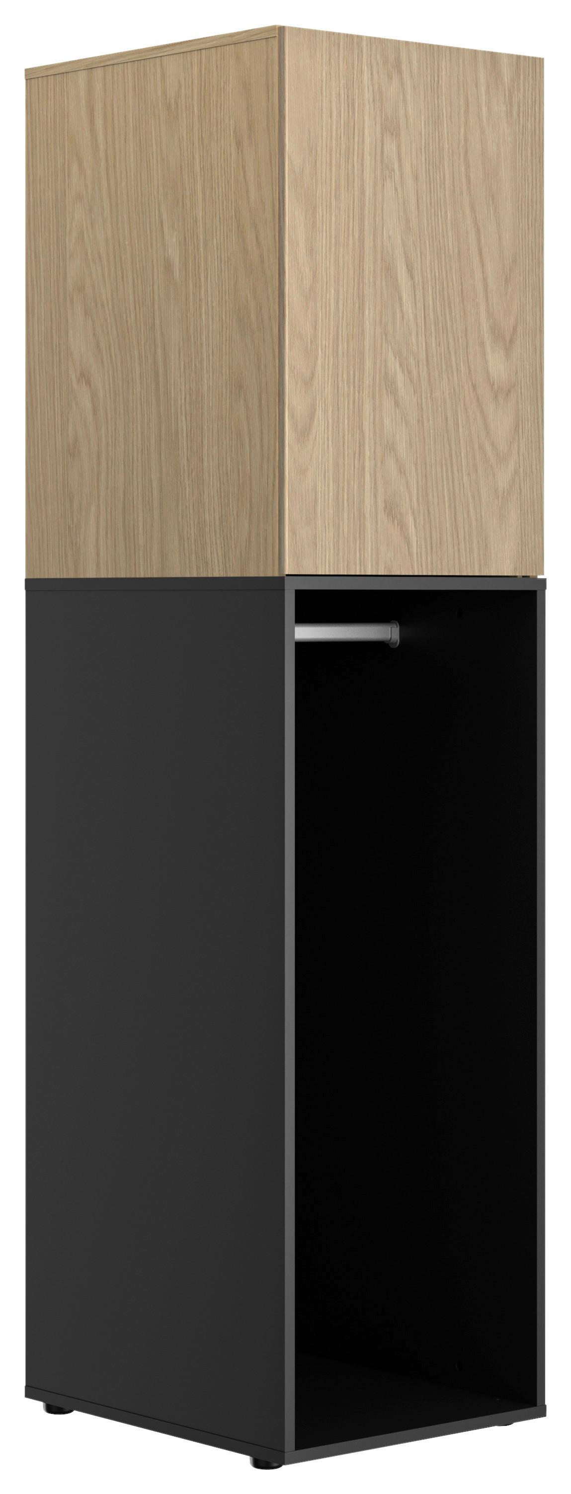 Kleiderschrank Nael 50 cm, Eichefarben/ Schwarz - Eichefarben/Schwarz, Basics, Holzwerkstoff (50/200/60cm)