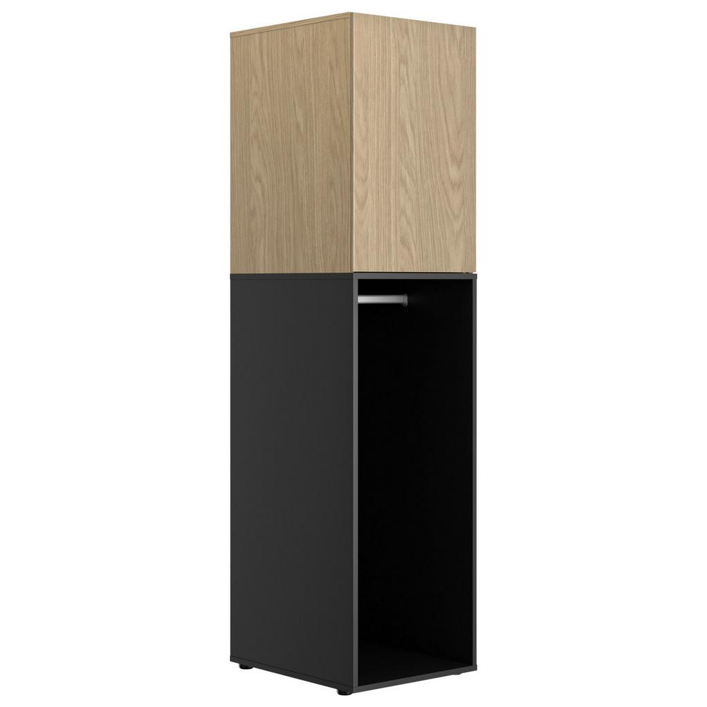 Kleiderschrank Nael 50 cm, Eichefarben/ Schwarz