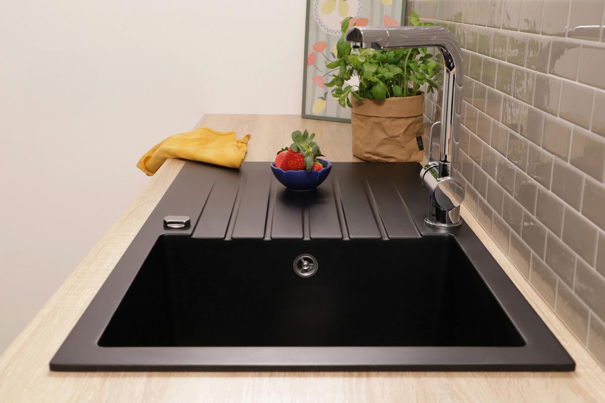 SPÜLE Almonto, Schwarz B: 86 cm - Schwarz, Trend, Stein (86/22/50cm) - Respekta