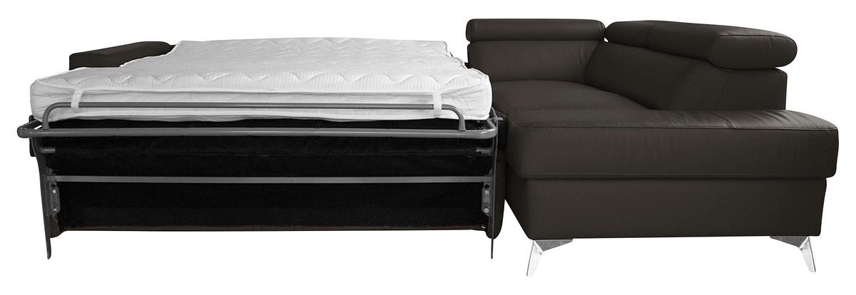 Ecksofa Mondo Dunkelbraun S: 286x208 Cm - Chromfarben/Dunkelbraun, Design, Leder/Textil (286/208cm) - Livetastic