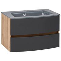 Waschbecken Mit Unterschrank Kopenhagen B: 80 Cm Grau - Eichefarben/Grau, KONVENTIONELL, Glas/Holzwerkstoff (80cm) - Held