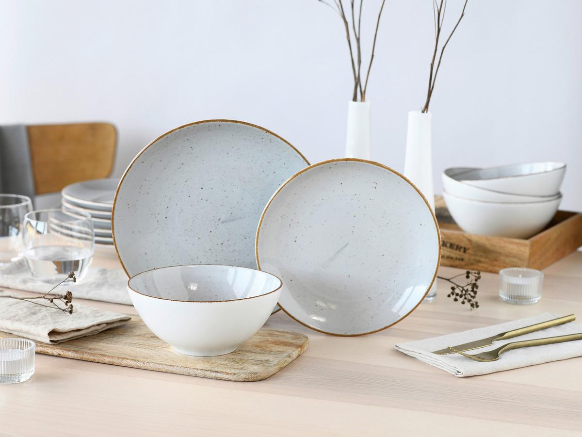 Tafelservice 12tlg. Keramik - Weiß/Grau, Basics, Keramik - Creatable