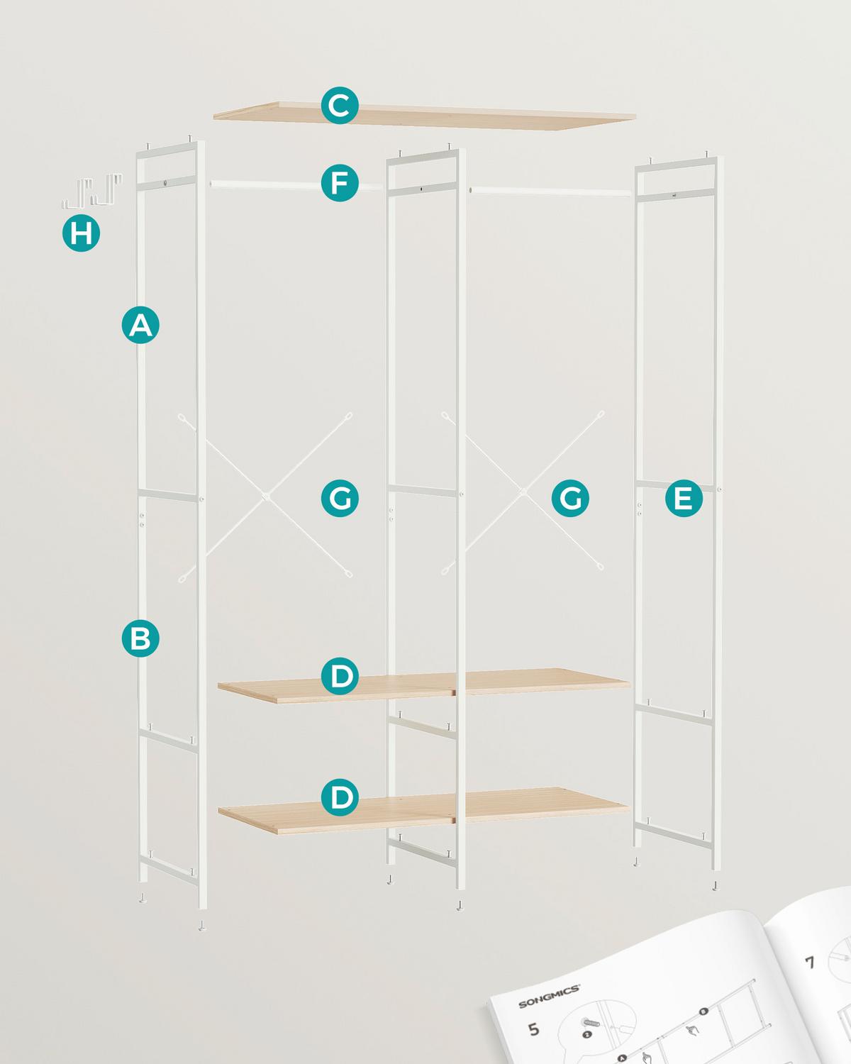 Kleiderschrank Weiß, Eiche Bianco D. B:94,5cm - Eiche Bianco/Weiß, Basics, Holzwerkstoff/Metall (94,5/180/40cm)