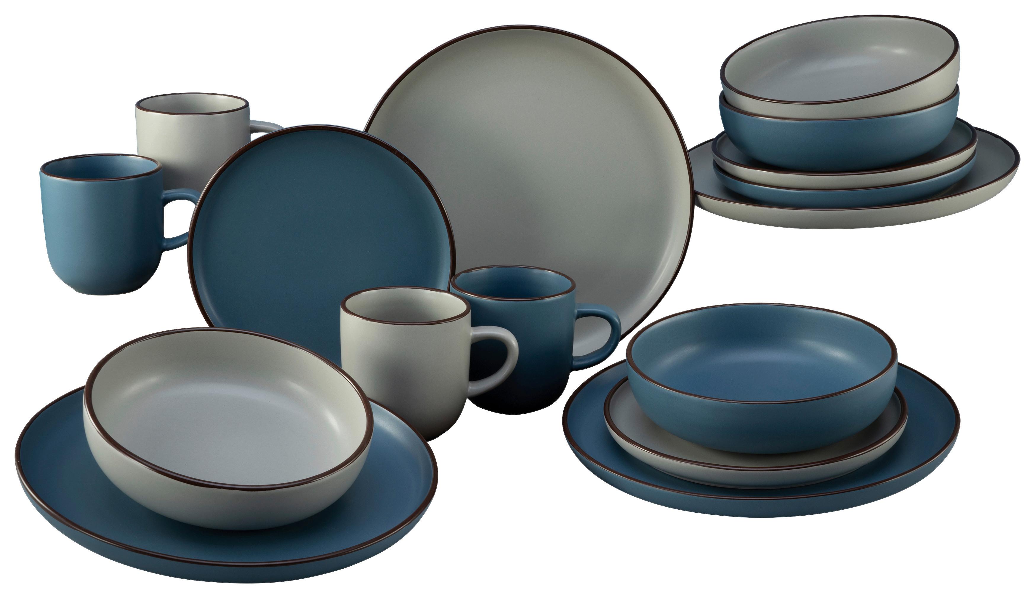 Kombiservice Keramik 4 Personen Geschirr Set - Blau/Beige, Basics, Keramik (29,5/28,5/28cm) - Creatable