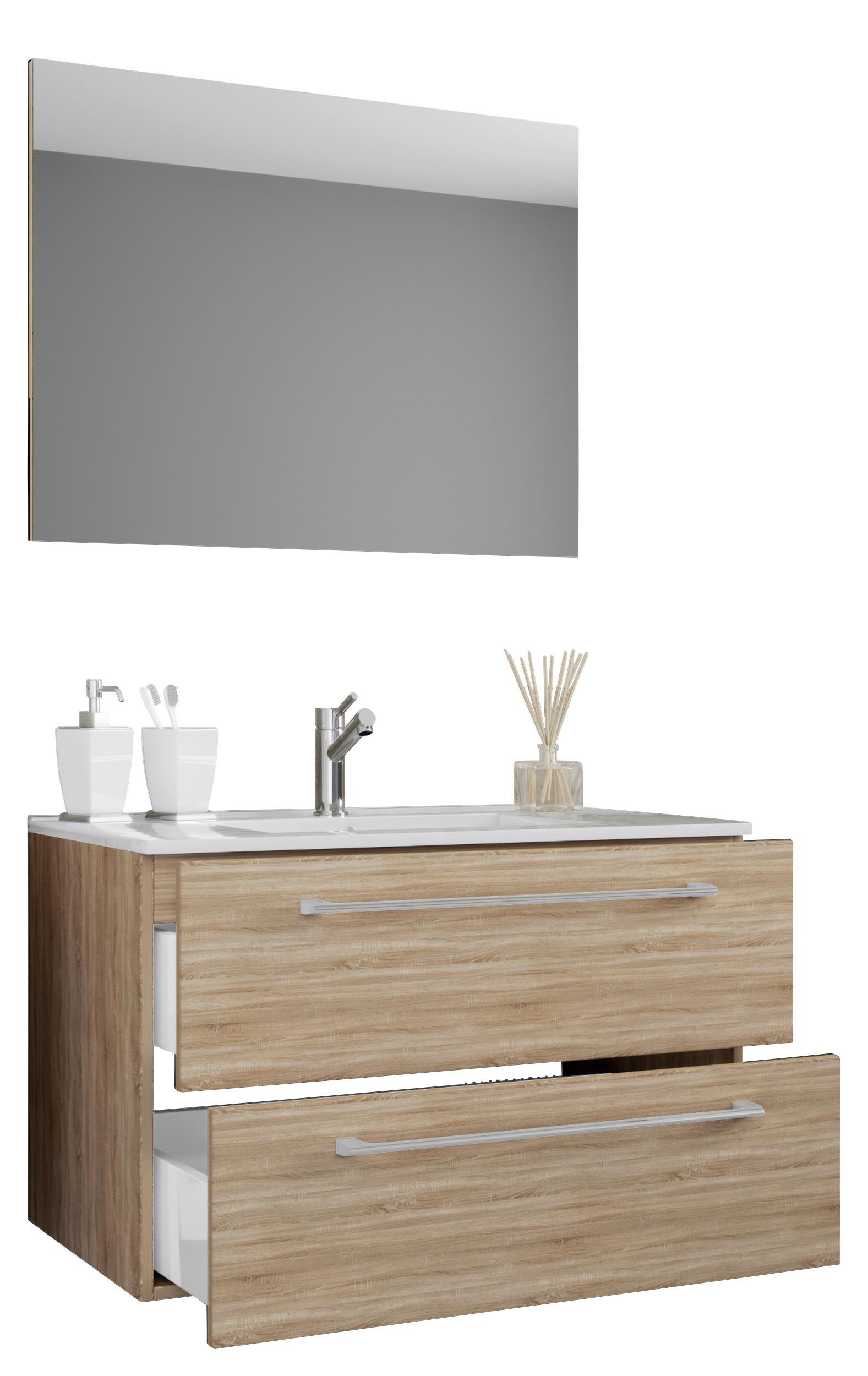 Badezimmer Badinos 3-Teilig Sonoma Eiche B: 60 cm - Weiß/Sonoma Eiche, MODERN, Keramik/Holzwerkstoff (60cm) - MID.YOU