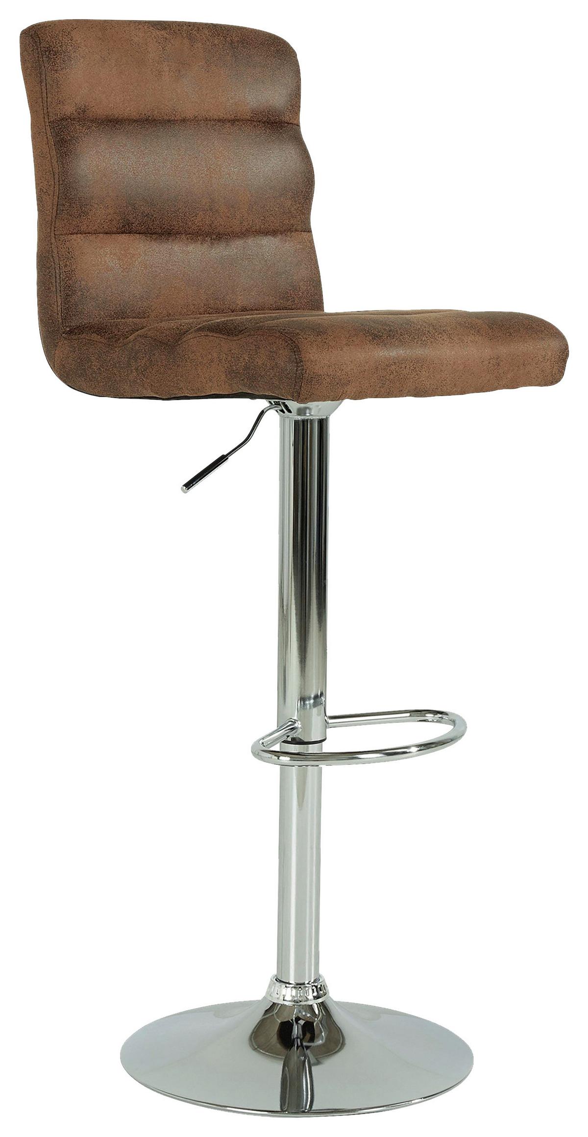 Barhocker mit Lehne 2er-Set Jordan Lederlook Braun/Chrom - Chromfarben/Braun, MODERN, Textil/Metall (42/98-120/51cm) - MID.YOU