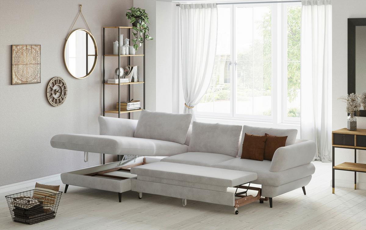 Ecksofa Balou, Naturfarben S:181x281cm - Schwarz/Naturfarben, Design, Textil (181/281cm) - Livetastic