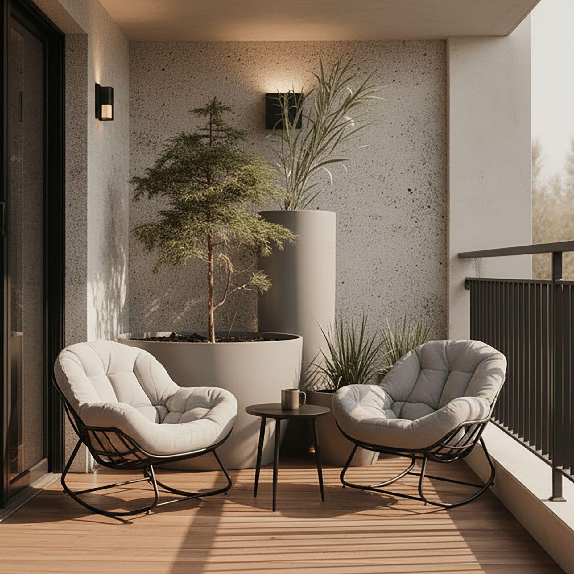 Zahradní sada na balkón ISABEL - černá/světle šedá, Moderní, kov/textil (92/111/87cm) - Bessagi Garden