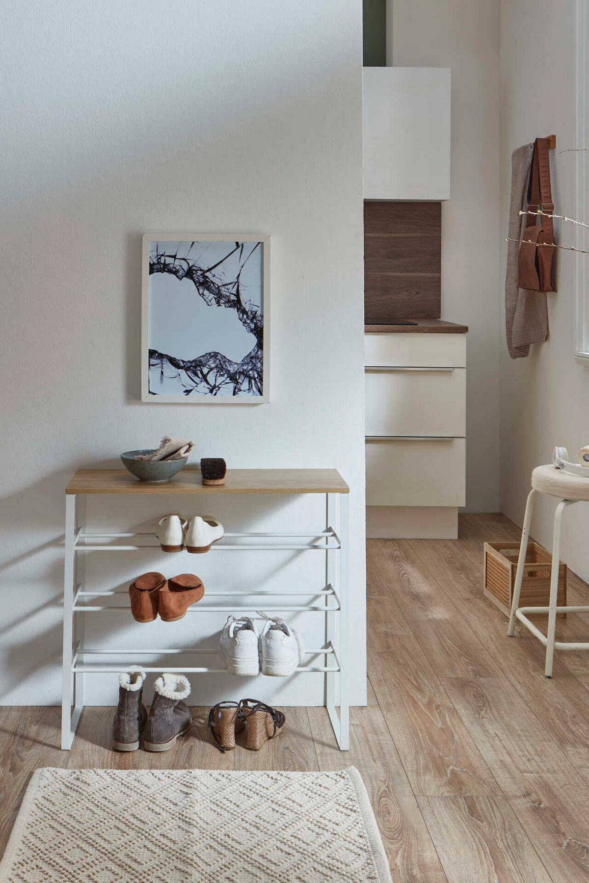 Schuhregal Eiche Artisan B: 66 Cm - Eiche Artisan/Grau, Design, Holzwerkstoff/Metall (66/61/25cm) - MID.YOU