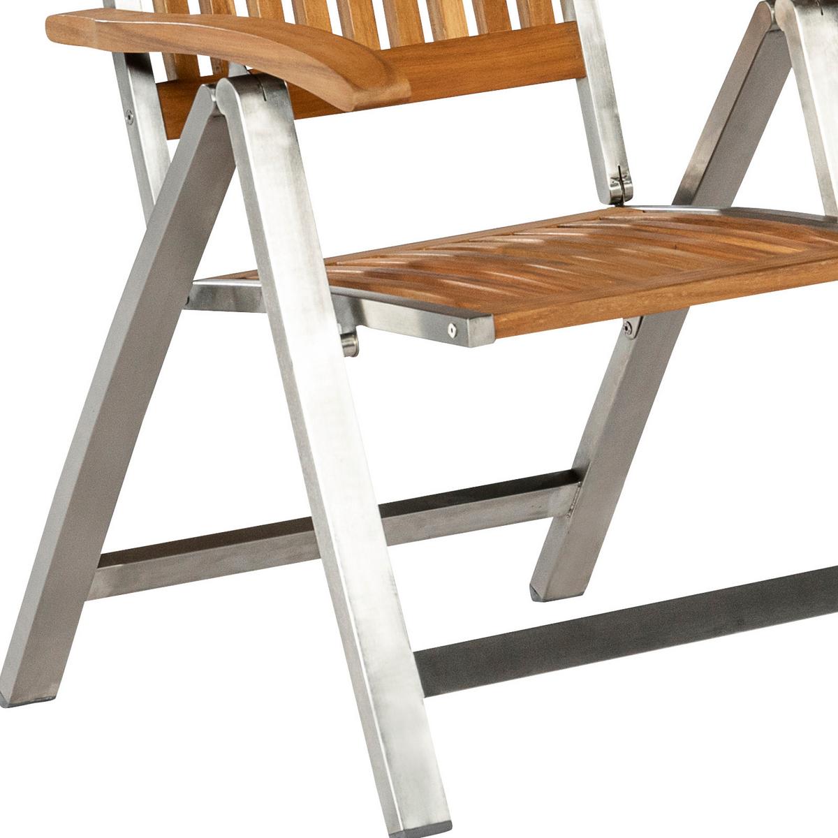 Gartensessel Klappbar Keros Echtholz Akazie verstellbar - Silberfarben/Akaziefarben, ROMANTIK / LANDHAUS, Holz/Metall (60/118/48cm) - Gardenson