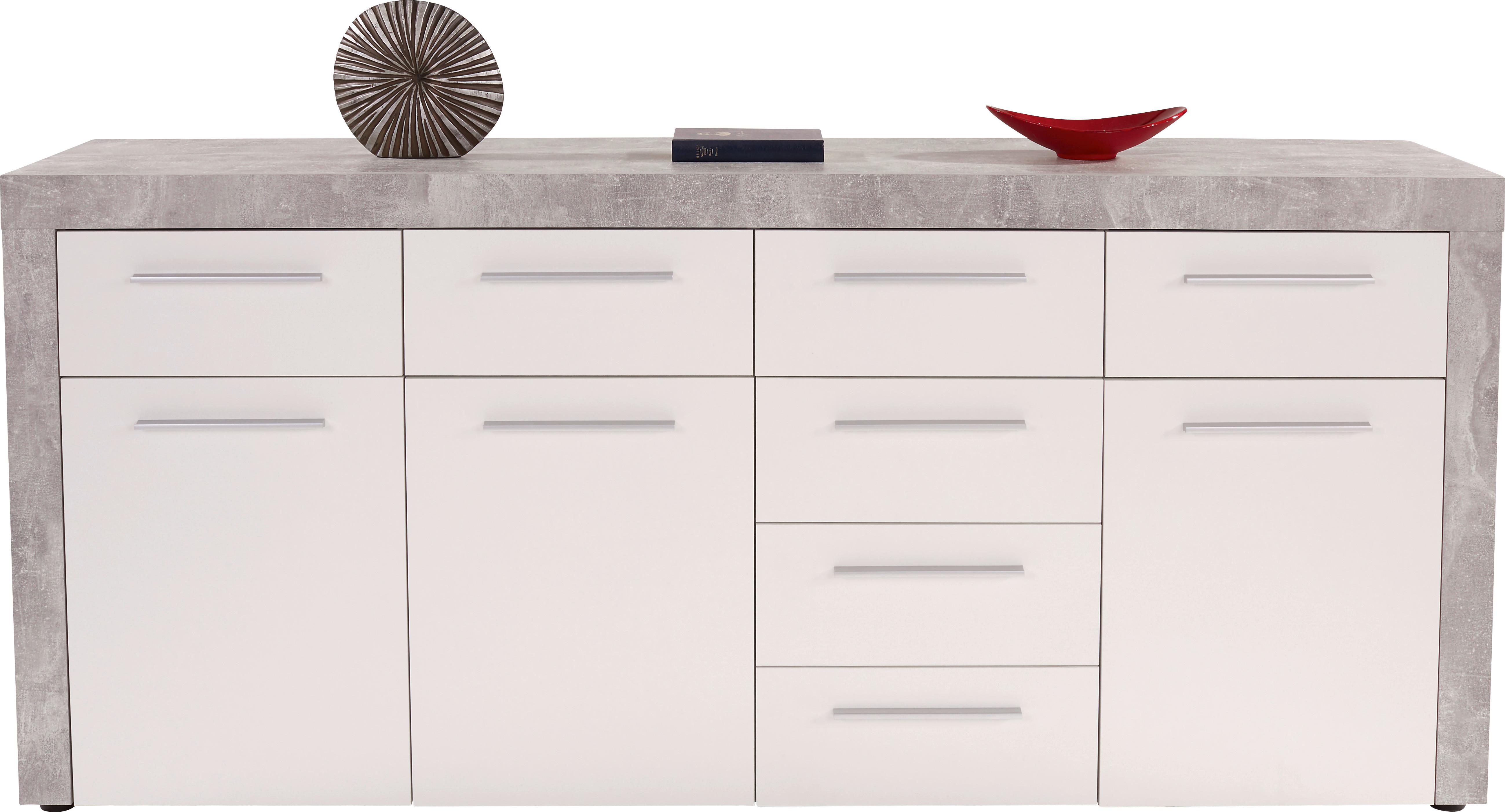 Kommode B 194cm Focus Beton Optik/Weiß - Schwarz/Weiß, MODERN, Holzwerkstoff (194/86/45cm)