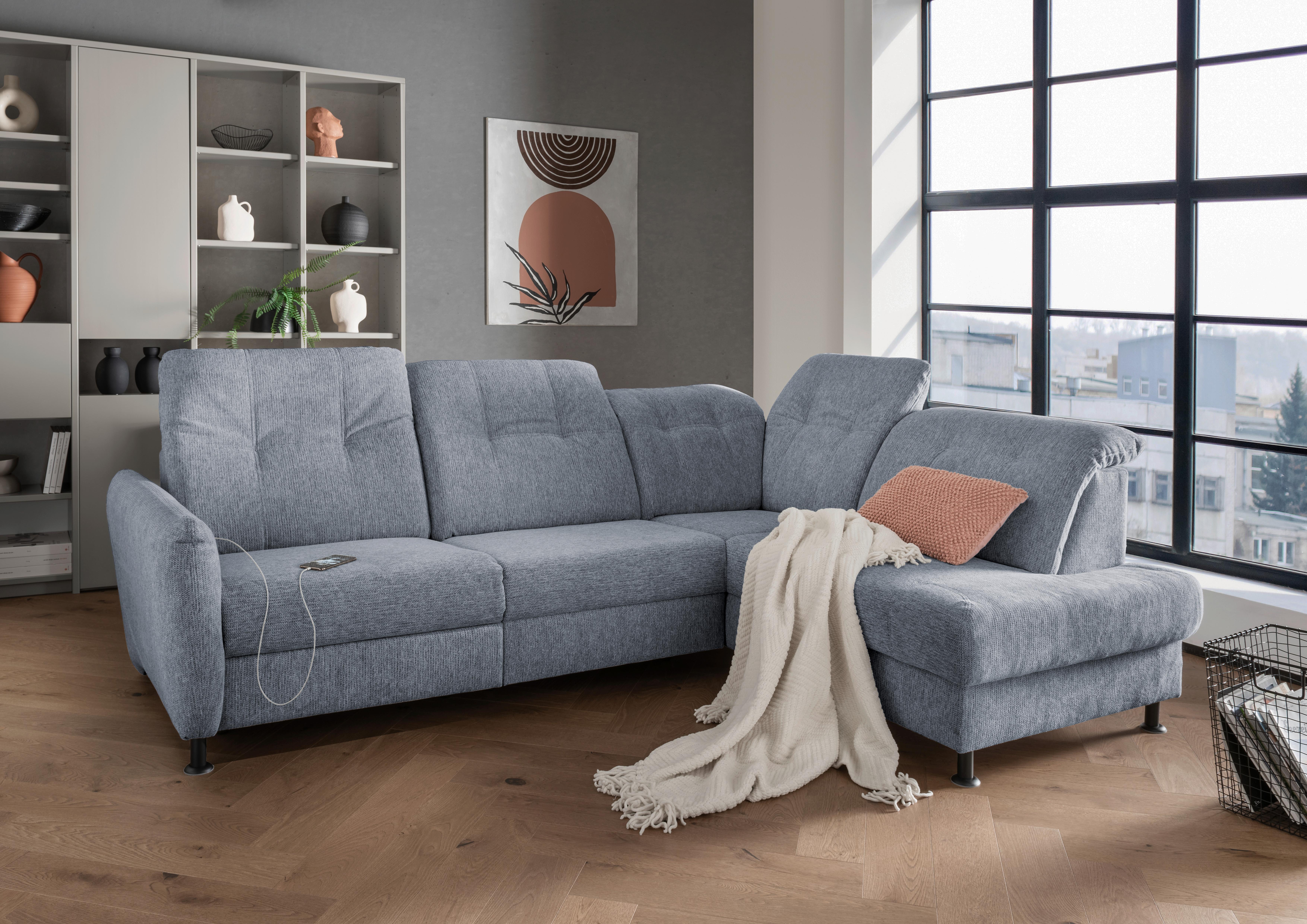 Ecksofa Minori Chenille Hellblau, S: 270x198 cm - Schwarz/Hellblau, MODERN, Textil (270/198cm) - Livetastic