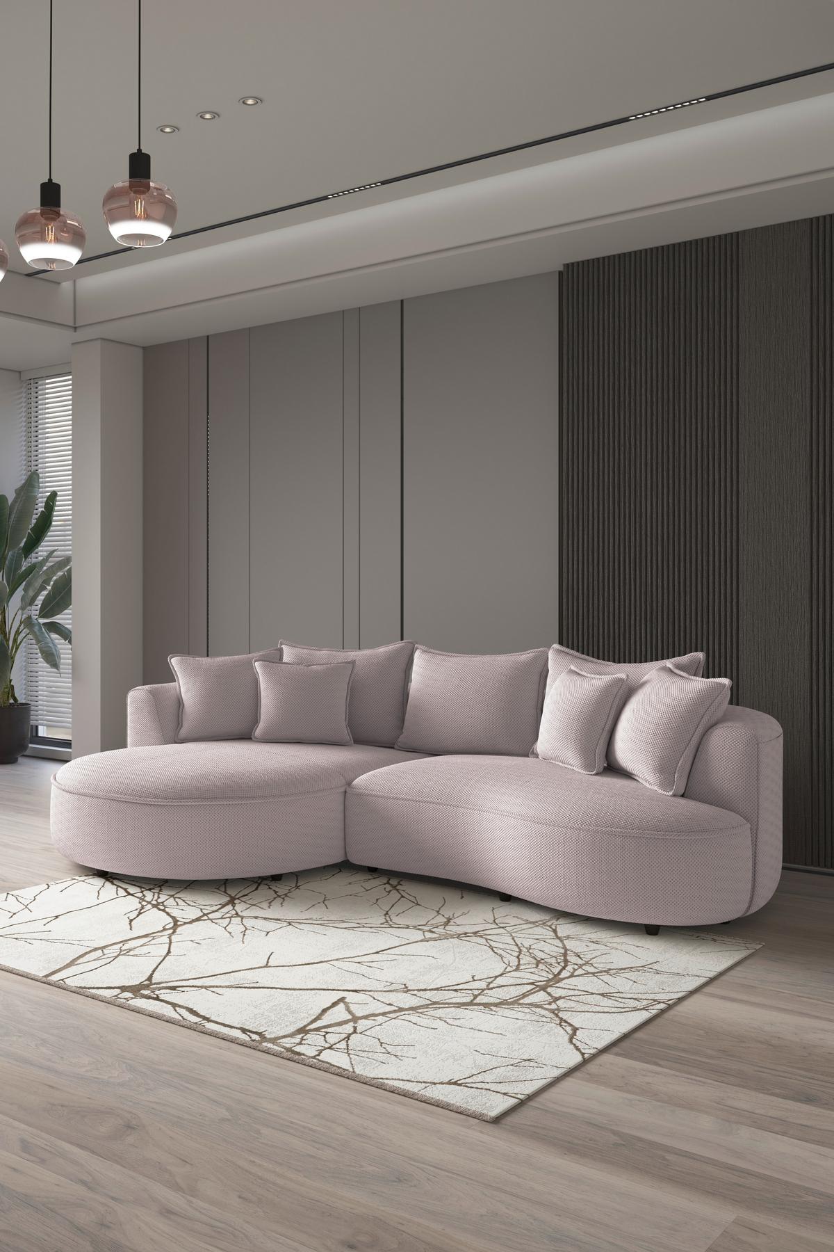 Rohová sedačka LEVI, levá, svetlě růžová, se 7 polštáři - černá/světle růžová, Moderní, textil/plast (168/287cm)