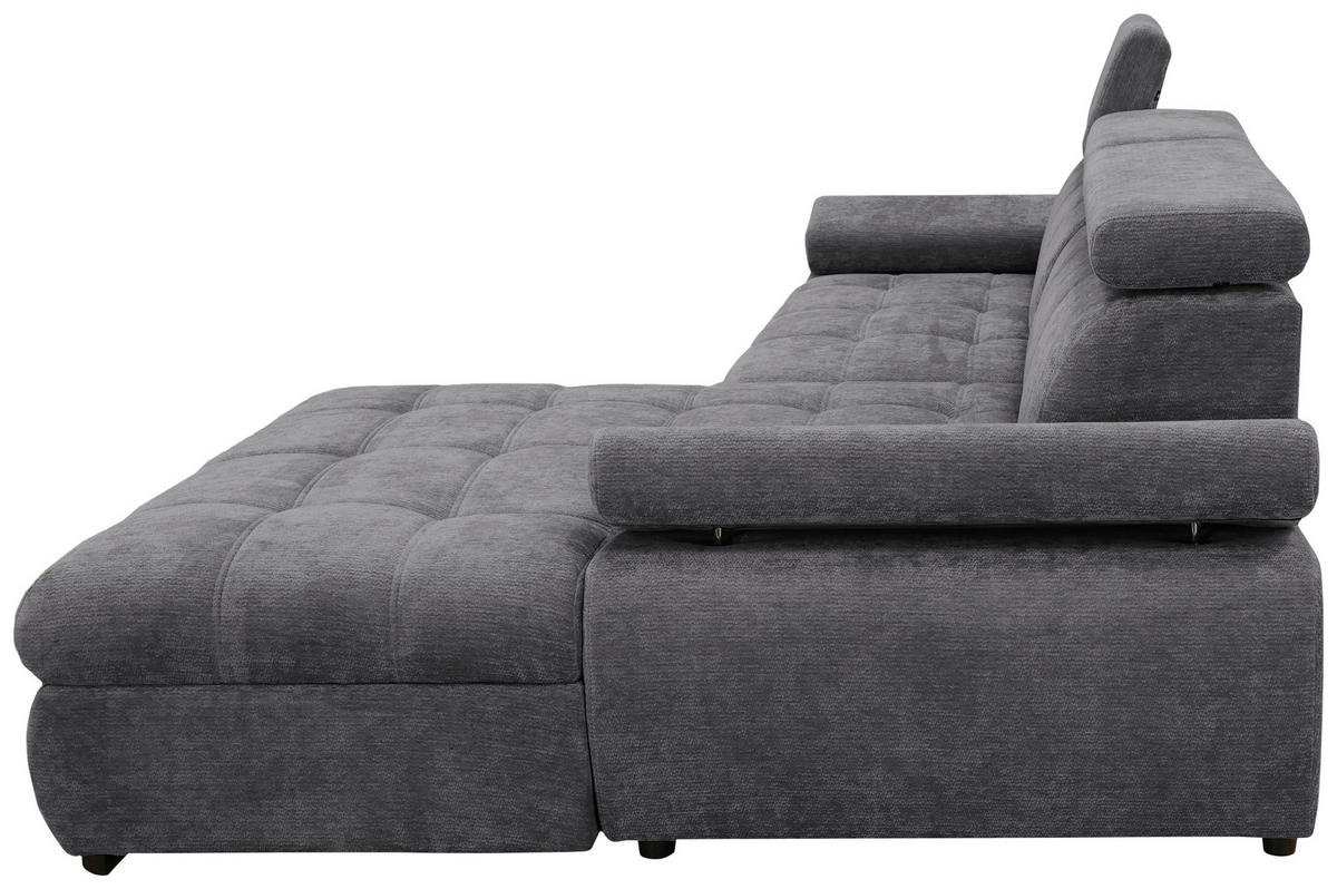 Rohová sedačka VEGAS, pravá, tmavosivá ženilka - čierna/tmavosivá, Design, drevo/textil (294/173cm)