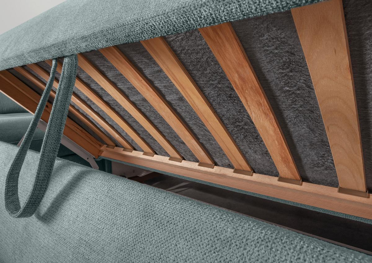 Wohnlandschaft mit Bettkasten Rigatti Blau B: 387 cm - Blau/Schwarz, MODERN, Textil (252/387/184cm) - Livetastic