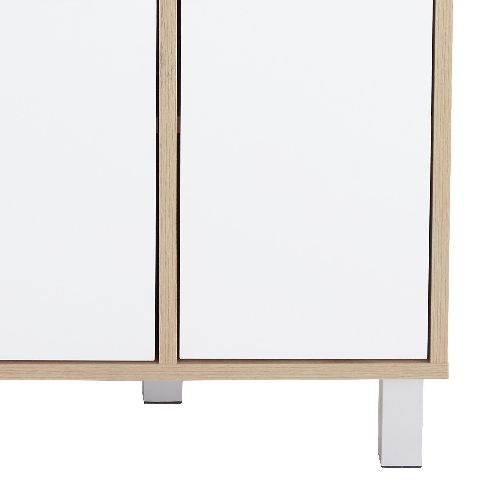 Regal mit Schrank Box B 75cm, Eiche Dekor/Weiß - Eichefarben/Alufarben, MODERN, Holzwerkstoff (75/205/40cm) - Ondega