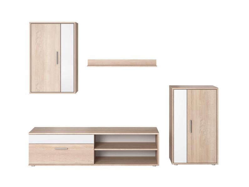 Wohnwand Modern 4 -teilig. Berno Eiche Dekor/ Weiß - Schwarz/Weiß, Basics, Holzwerkstoff (190/150/40cm) - P & B