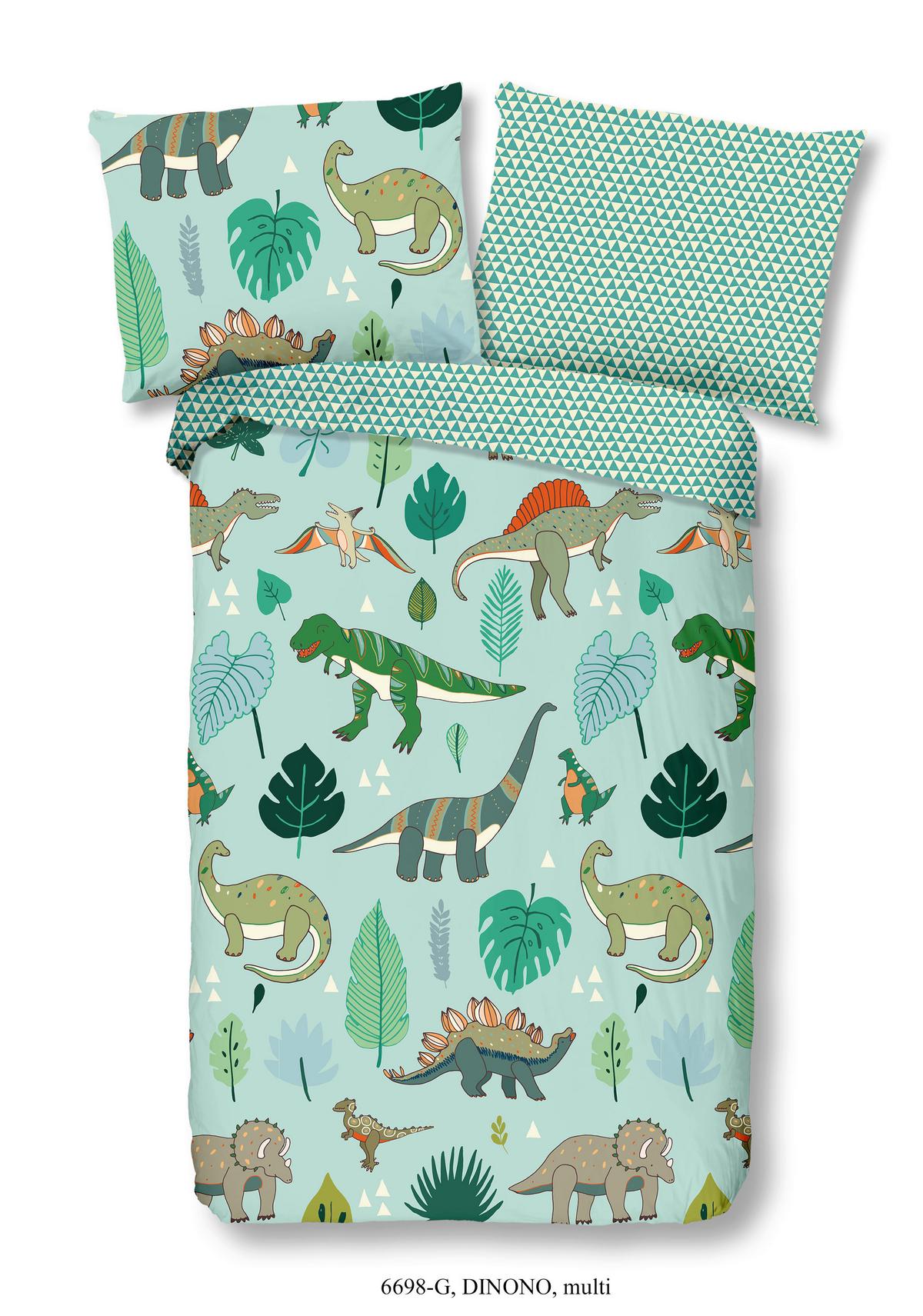 Kinderbettwäsche 140x200 Cm Dinono Dino Baumwolle - Multicolor/Grün, Basics, Textil (140/200cm)