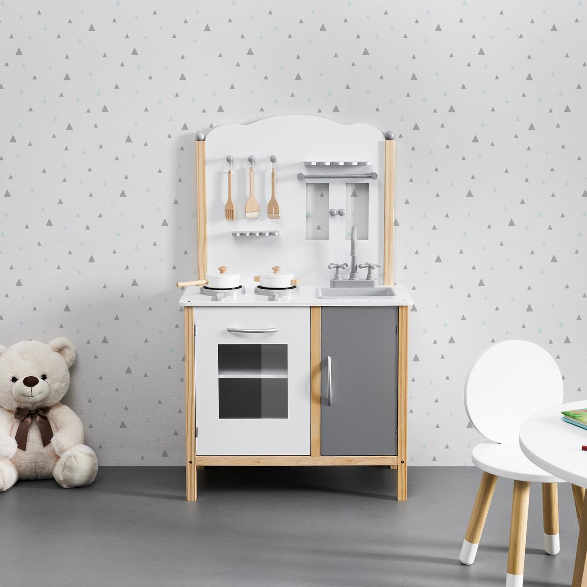 Kuchynka pro děti MOLLY - šedá/bílá, Moderní, dřevo (60/100/30cm) - Bessagi Kids