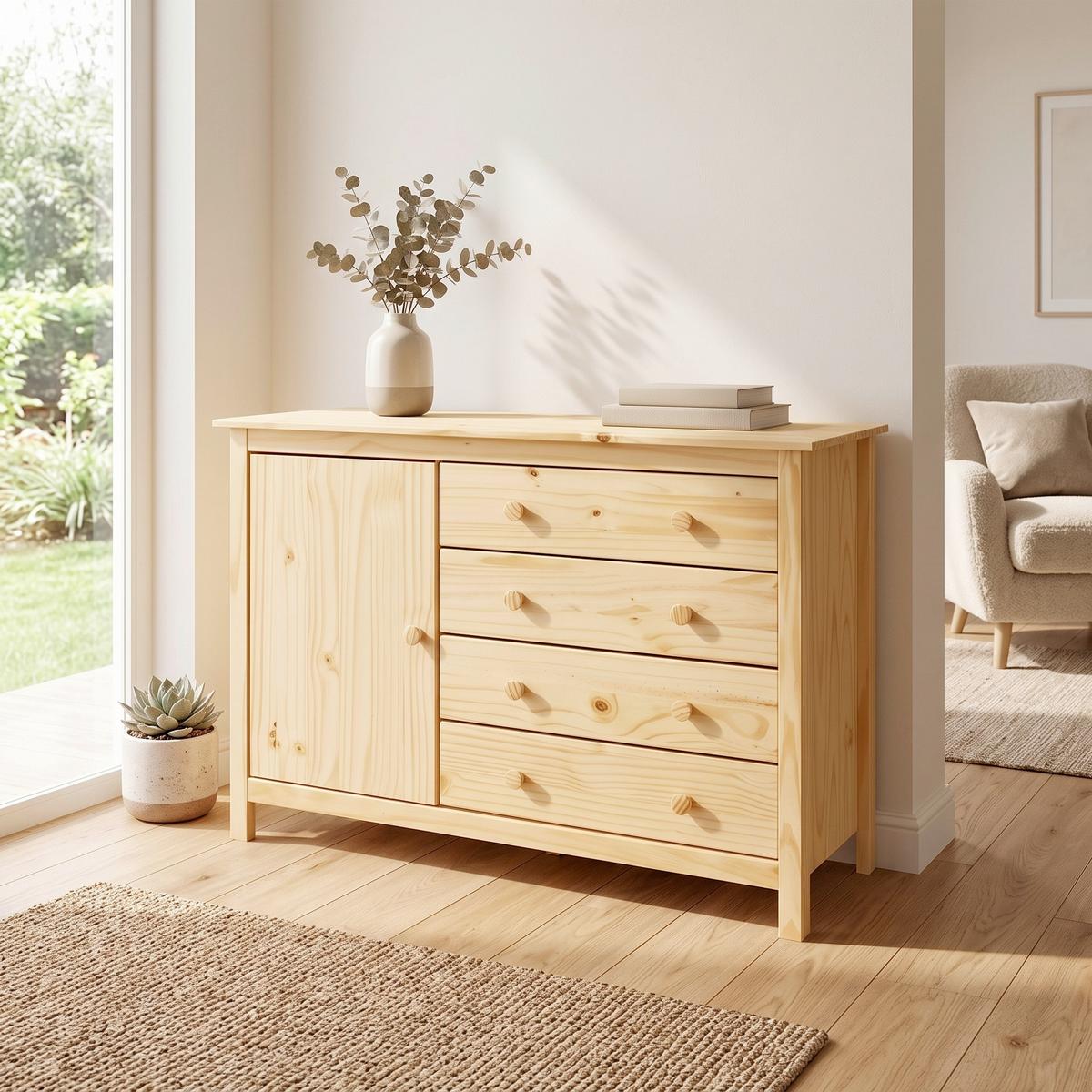 KOMMODE Naturfarben B: 120cm - Naturfarben, Natur, Holz (120/80/40cm) - Livetastic