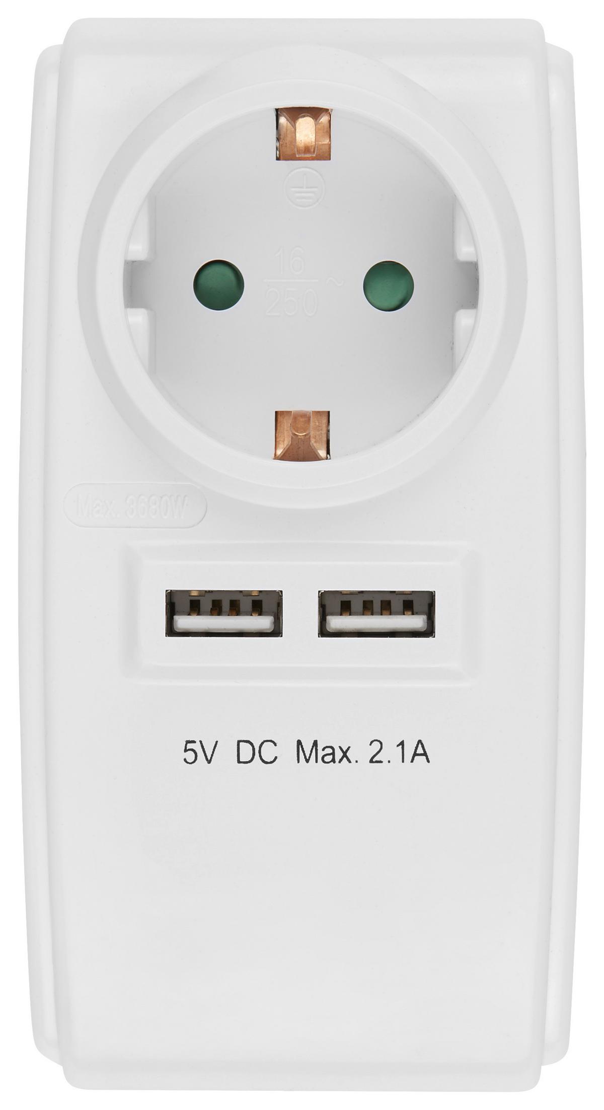 Mehrfachsteckdose Weiß 2x USB-Anschluss - Weiß, KONVENTIONELL, Kunststoff (12,1/6,4/7,6cm) - Ondega