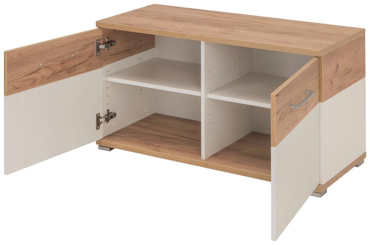 Garderobenbank Gw-Topix B 96cm 2 Drehtüren Eiche Dekor/Weiß - Eichefarben/Alufarben, MODERN, Holzwerkstoff (96/51/40cm) - Germania