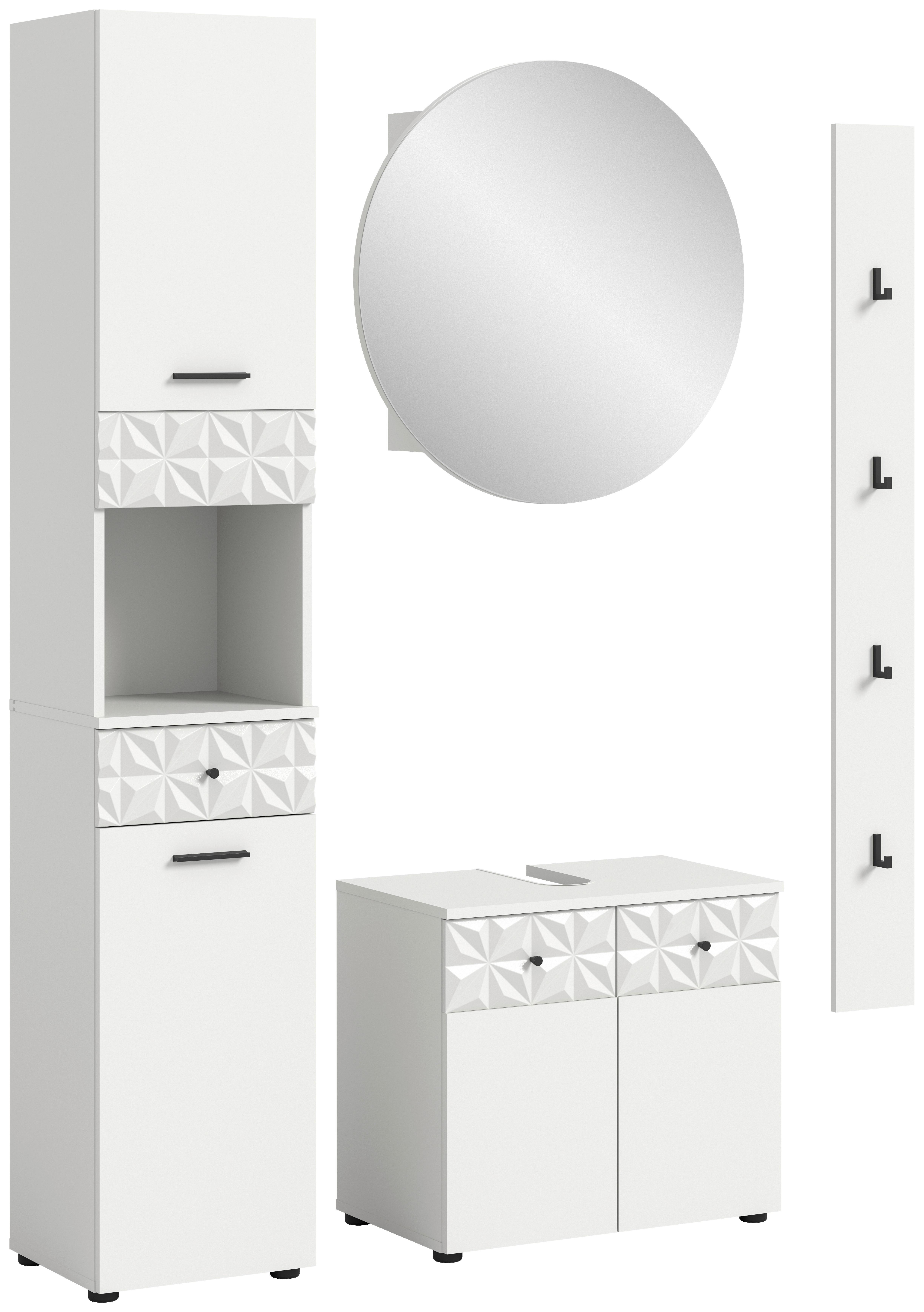 Badezimmer Prisma Weiß B: 111 cm - Schwarz/Weiß, MODERN, Glas/Holzwerkstoff (111cm) - MID.YOU