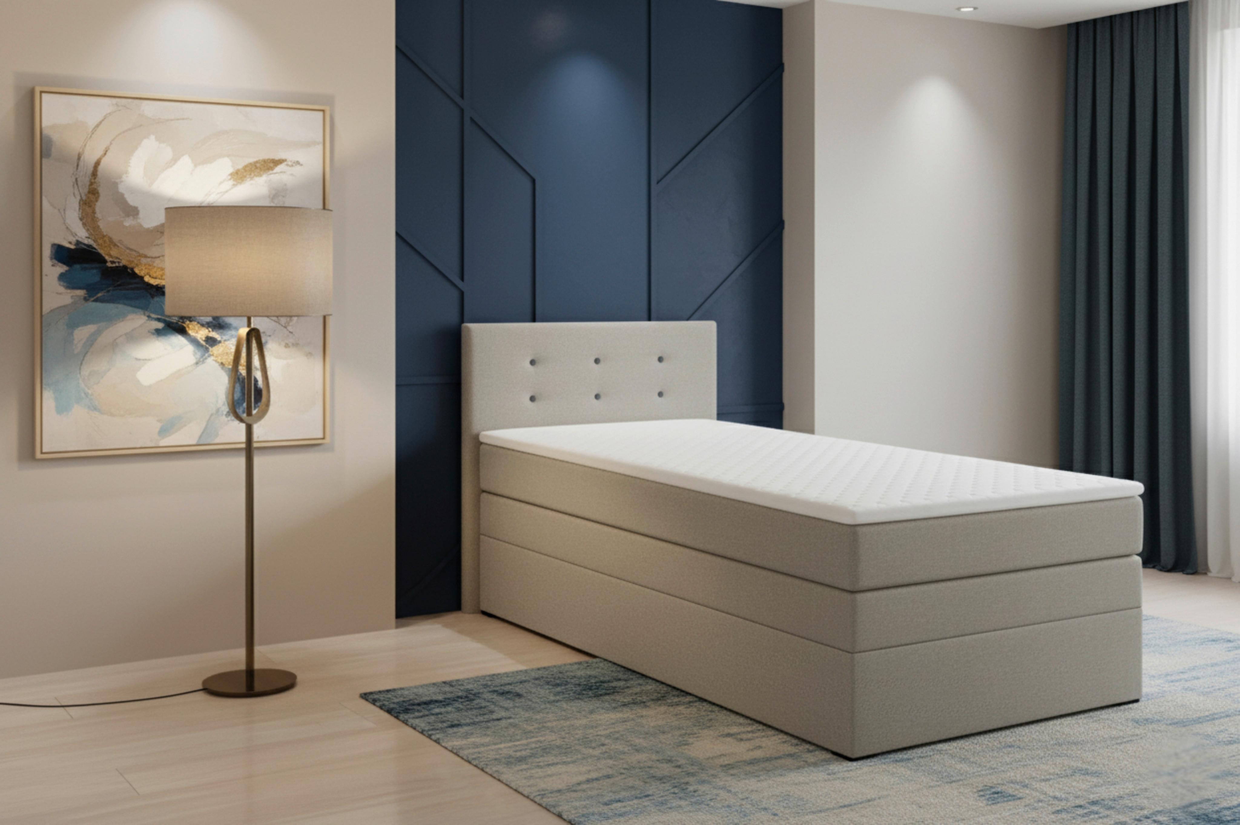 Boxspringbett Siam 2 90x200 Beige - Beige/Schwarz, MODERN, Holzwerkstoff/Textil (90/200cm) - MID.YOU