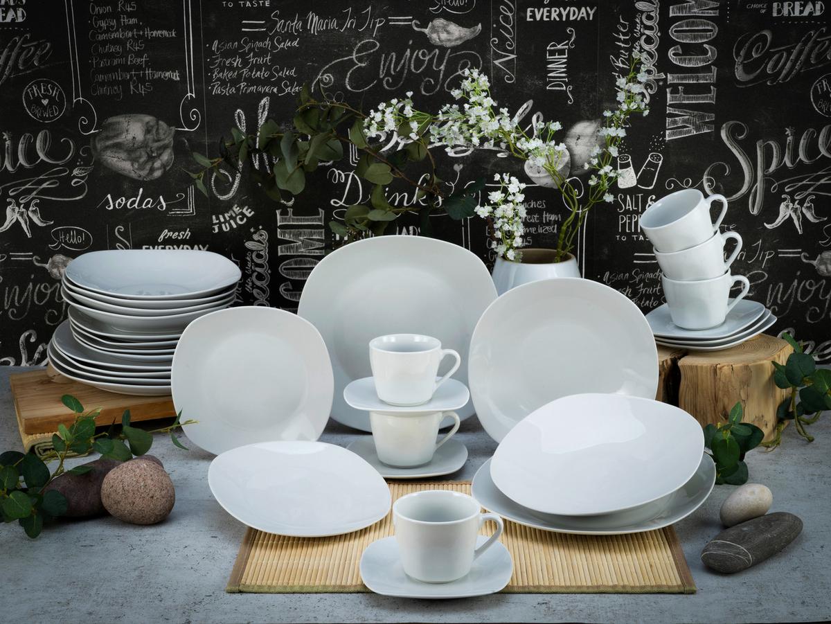 Kombiservice Porzellan 6 Personen Geschirr Set - Weiß, Basics, Keramik - Creatable