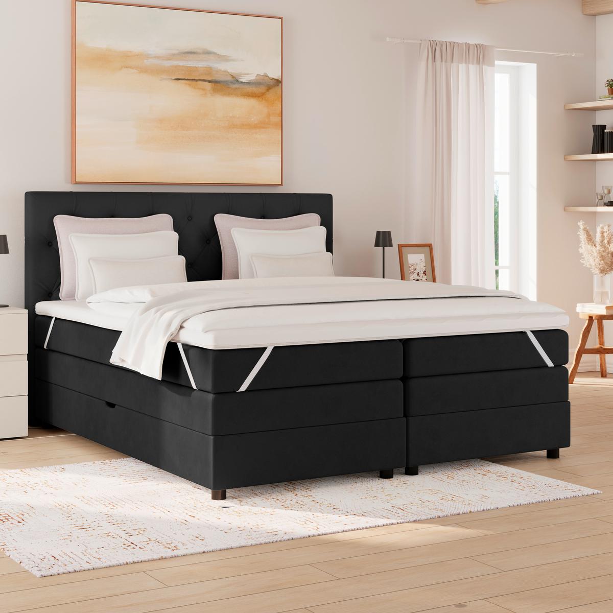 Boxspringbett Elio Schwarz 180x200 cm H2 - Schwarz, ROMANTIK / LANDHAUS, Textil (184/121/212cm) - James Wood