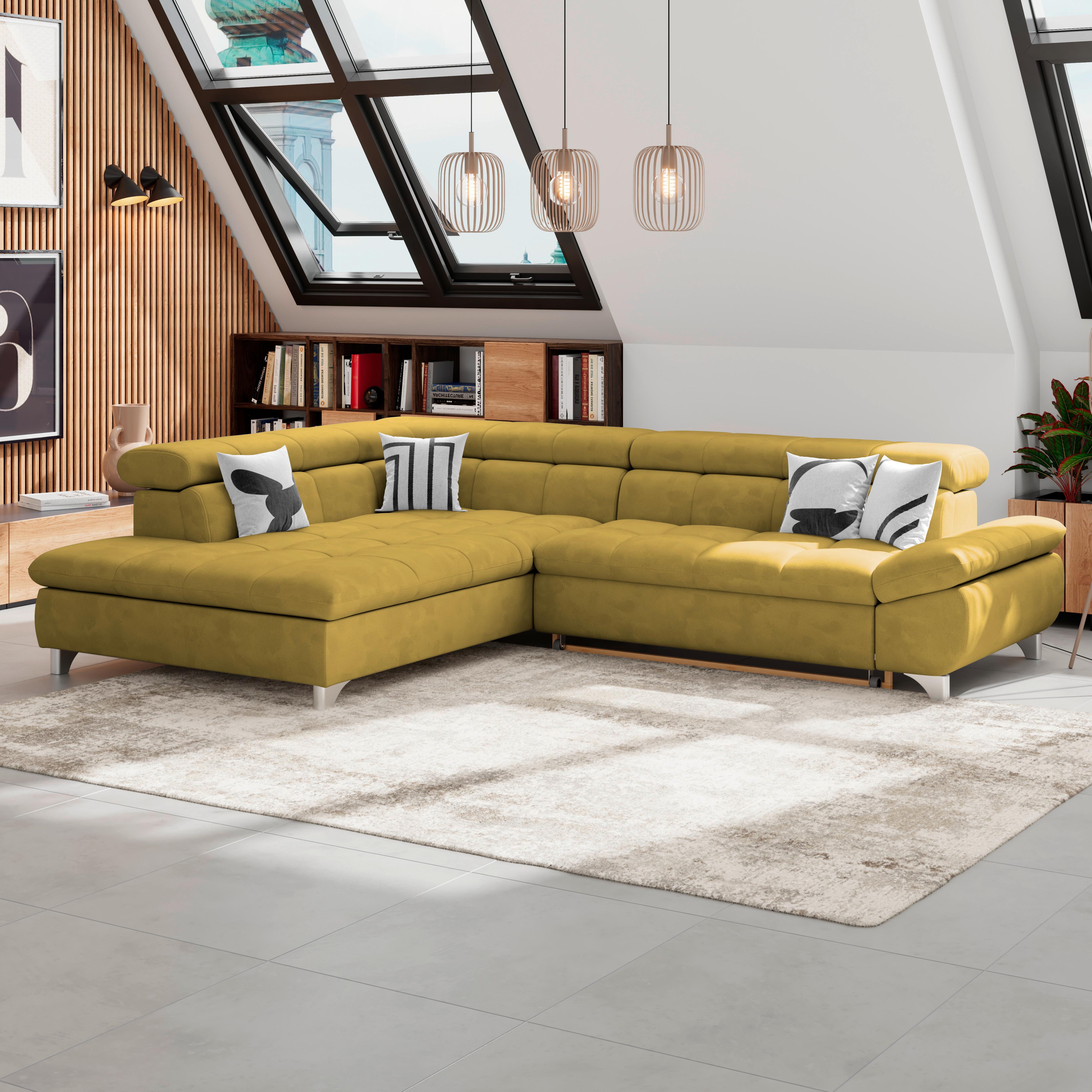 Eckbank Gemini Senfgelb, B: 234cm - Chromfarben/Senfgelb, KONVENTIONELL, Textil (234/312cm)