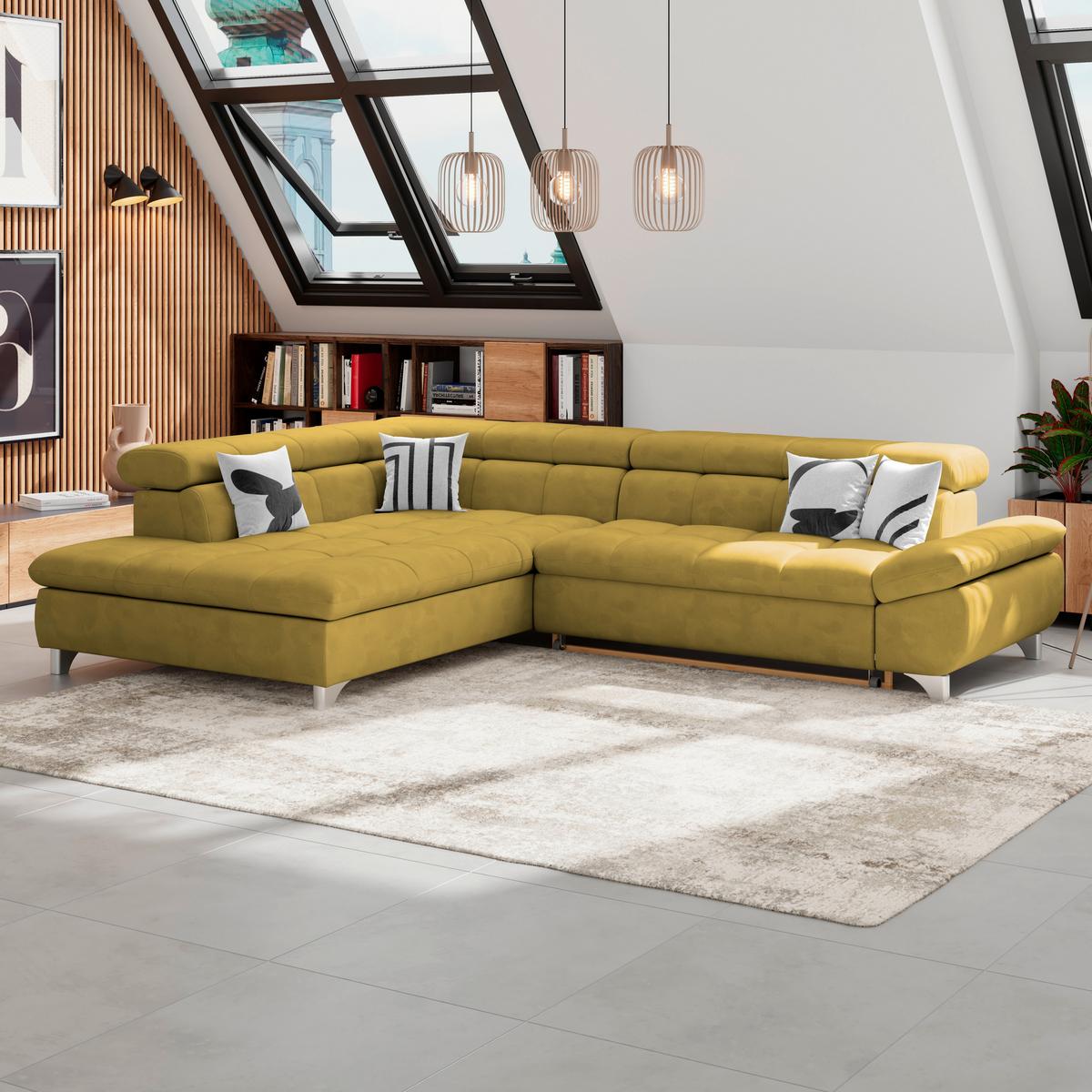 Eckbank Gemini Senfgelb, B: 234cm - Chromfarben/Senfgelb, KONVENTIONELL, Textil (234/312cm)
