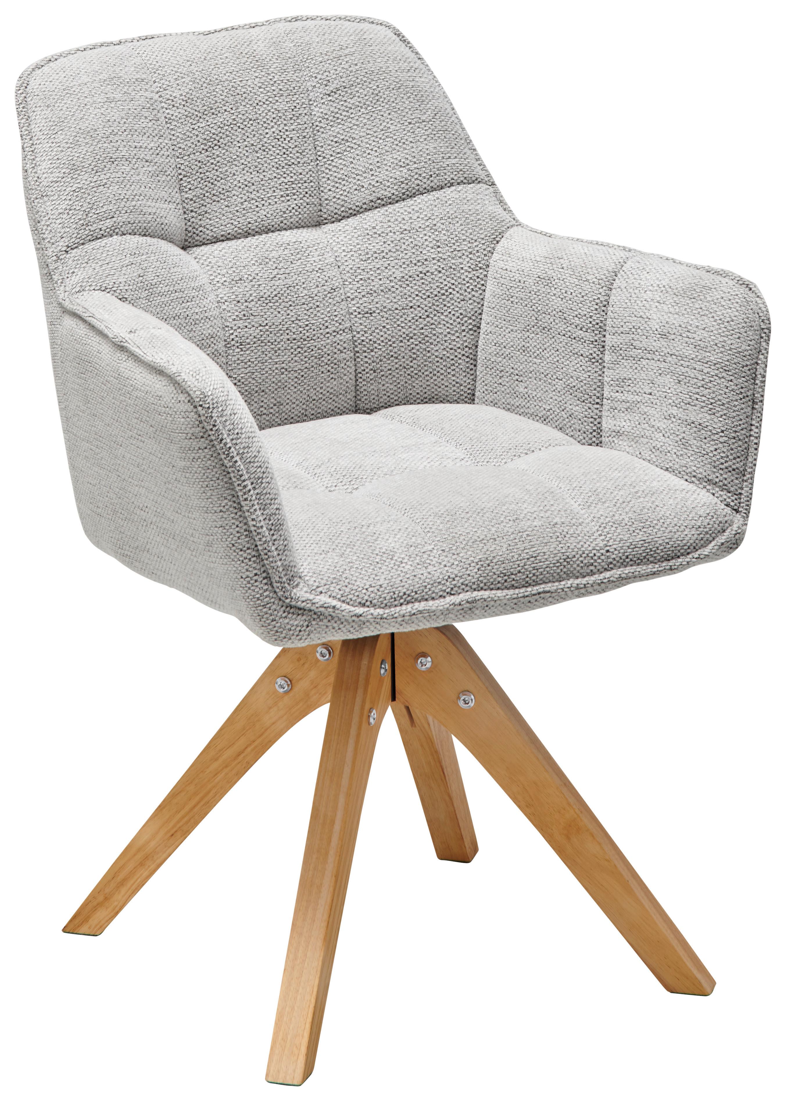 Armlehnstuhl Kerry Hellgrau, Echtholz Beine - Eichefarben/Hellgrau, LIFESTYLE, Holz/Textil (61/85/63cm) - Livetastic
