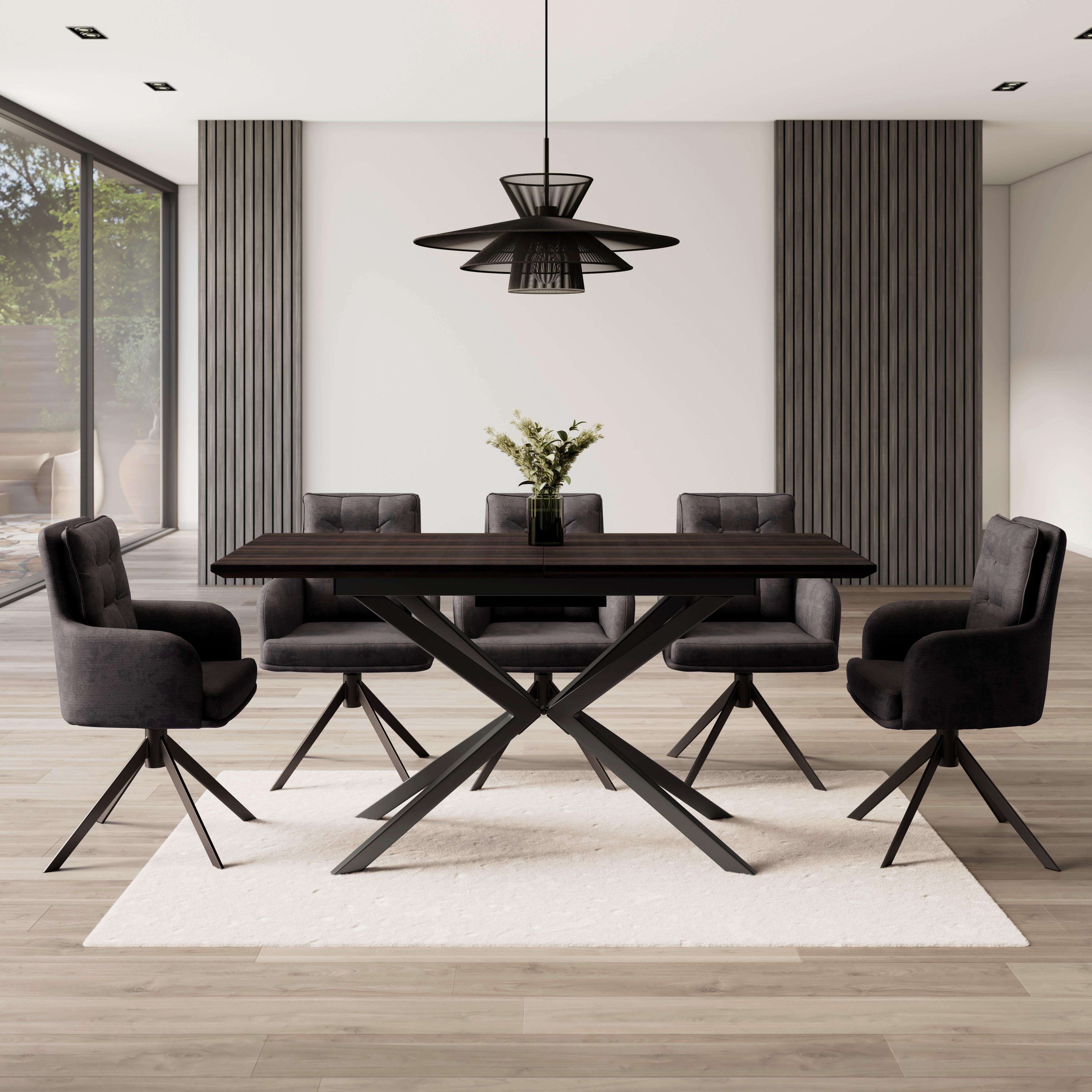 Rozťahovací stôl AKI 140-180 - čierna/farba vlašského orecha, Modern, kov/kompozitné drevo (140-180/76/80cm) - Bessagi Home