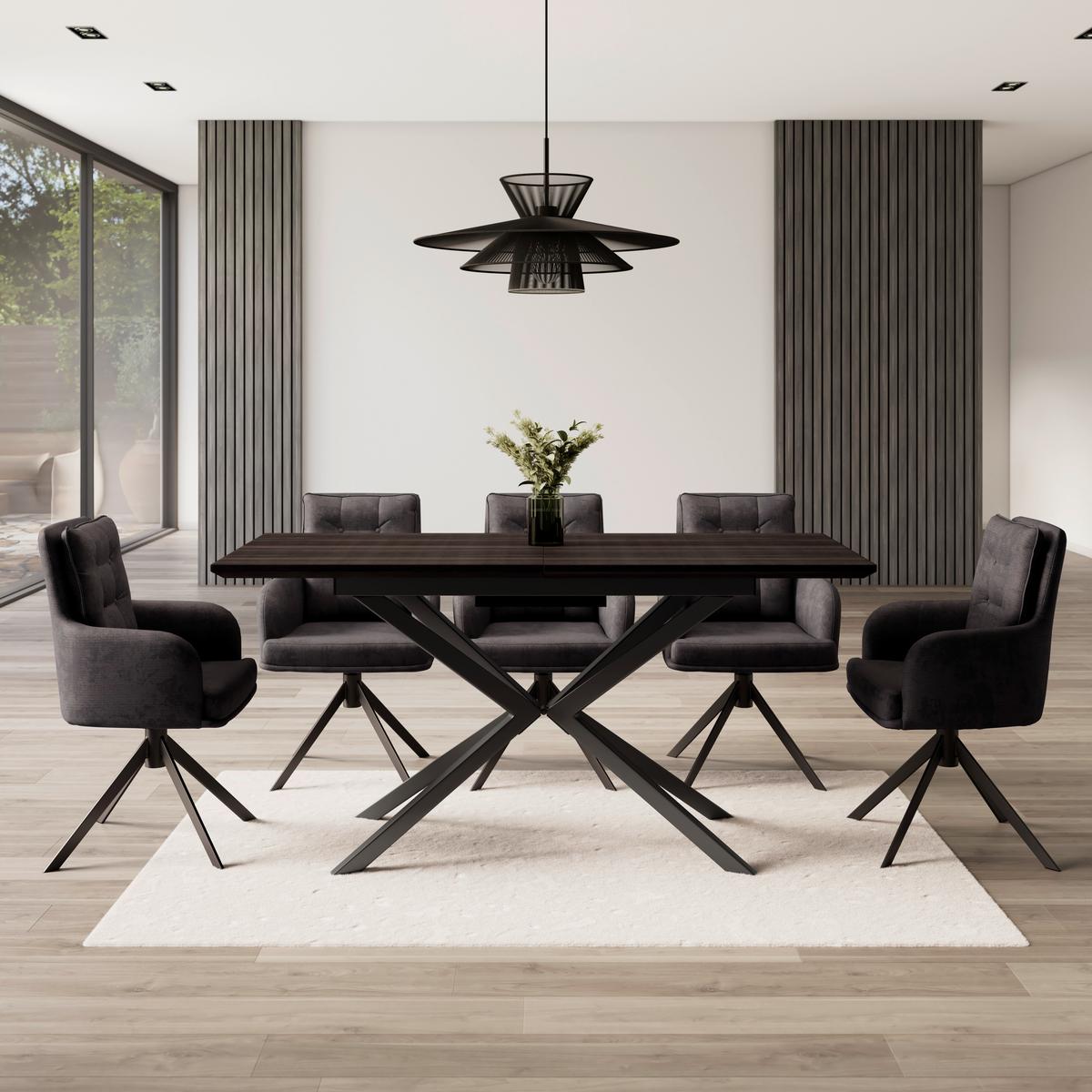Výsuvný stůl AKI 140-180 - černá/barvy vlašských ořechů, Moderní, kov/kompozitní dřevo (140-180/76/80cm) - Bessagi Home
