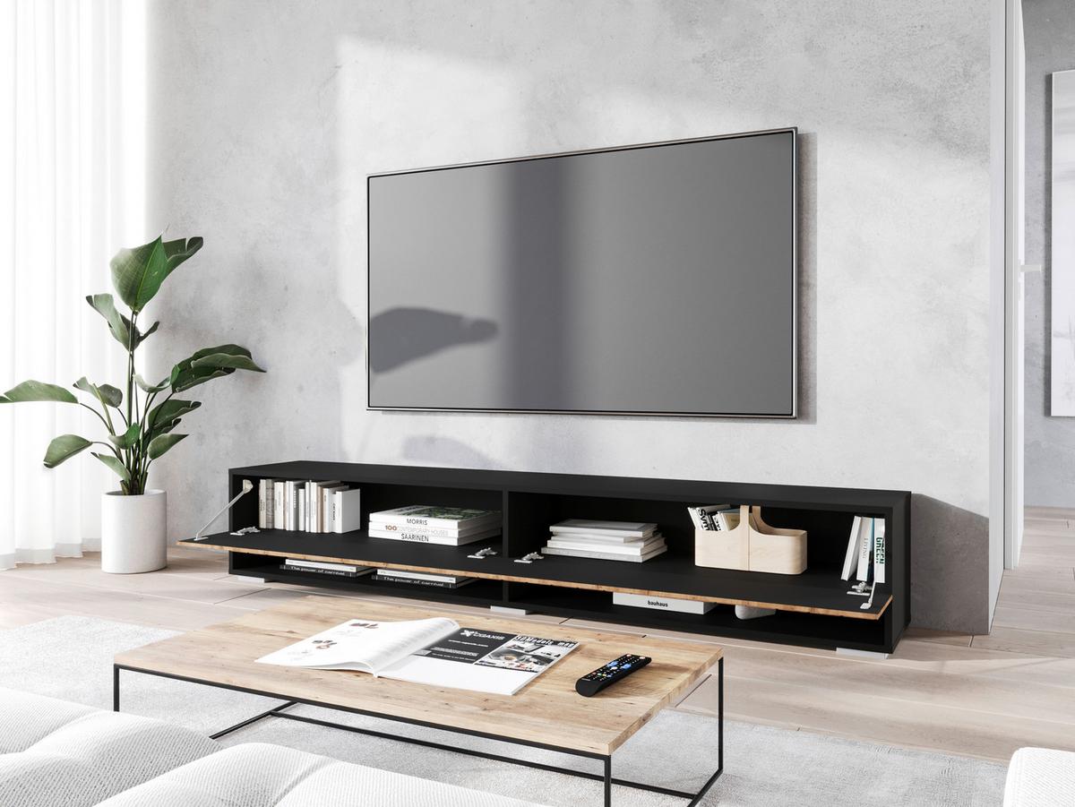 TV díl vč. LED osvětlení - šedá/černá, Basics, kompozitní dřevo/plast (180/30/31cm) - P & B