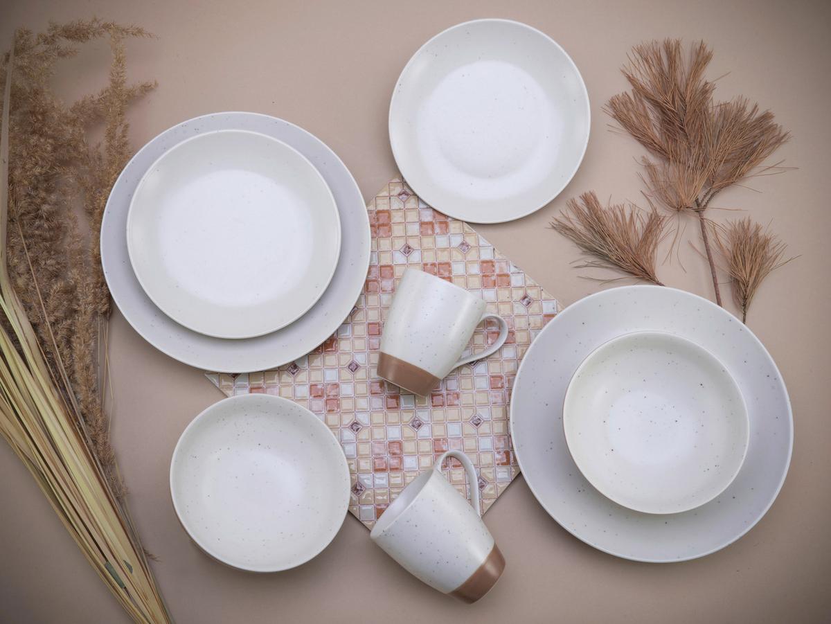 Kombiservice Dunes Keramik 4 Personen Geschirr Set - Terracotta/Weiß, Trend, Keramik (34/32/33cm) - Creatable