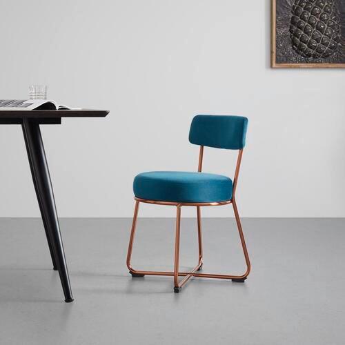 Jídelní židle PAMELA modrá - petrolej/barva růžového zlata, Moderní, kov/dřevo (44/73/47,5cm) - Bessagi Home