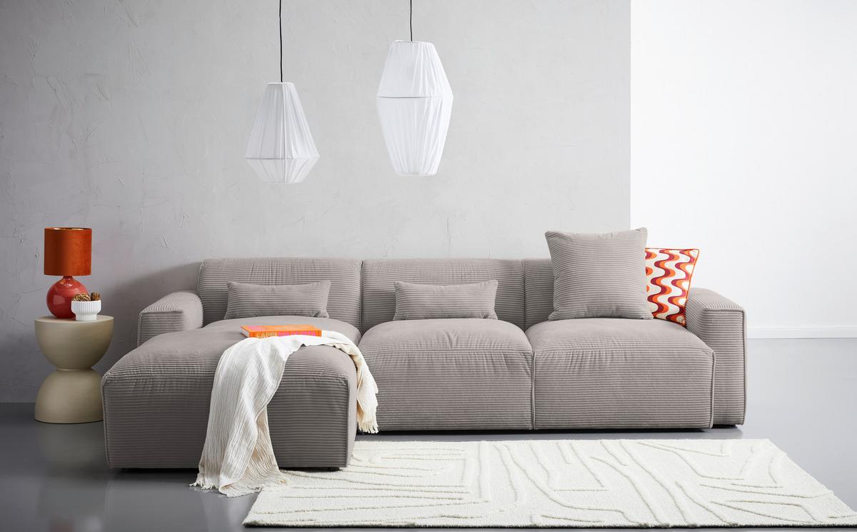 Ecksofa Mit Zierkissen Pearl Taupe 196x303 Cm - Taupe/Schwarz, Design, Textil (196/303cm) - Livetastic