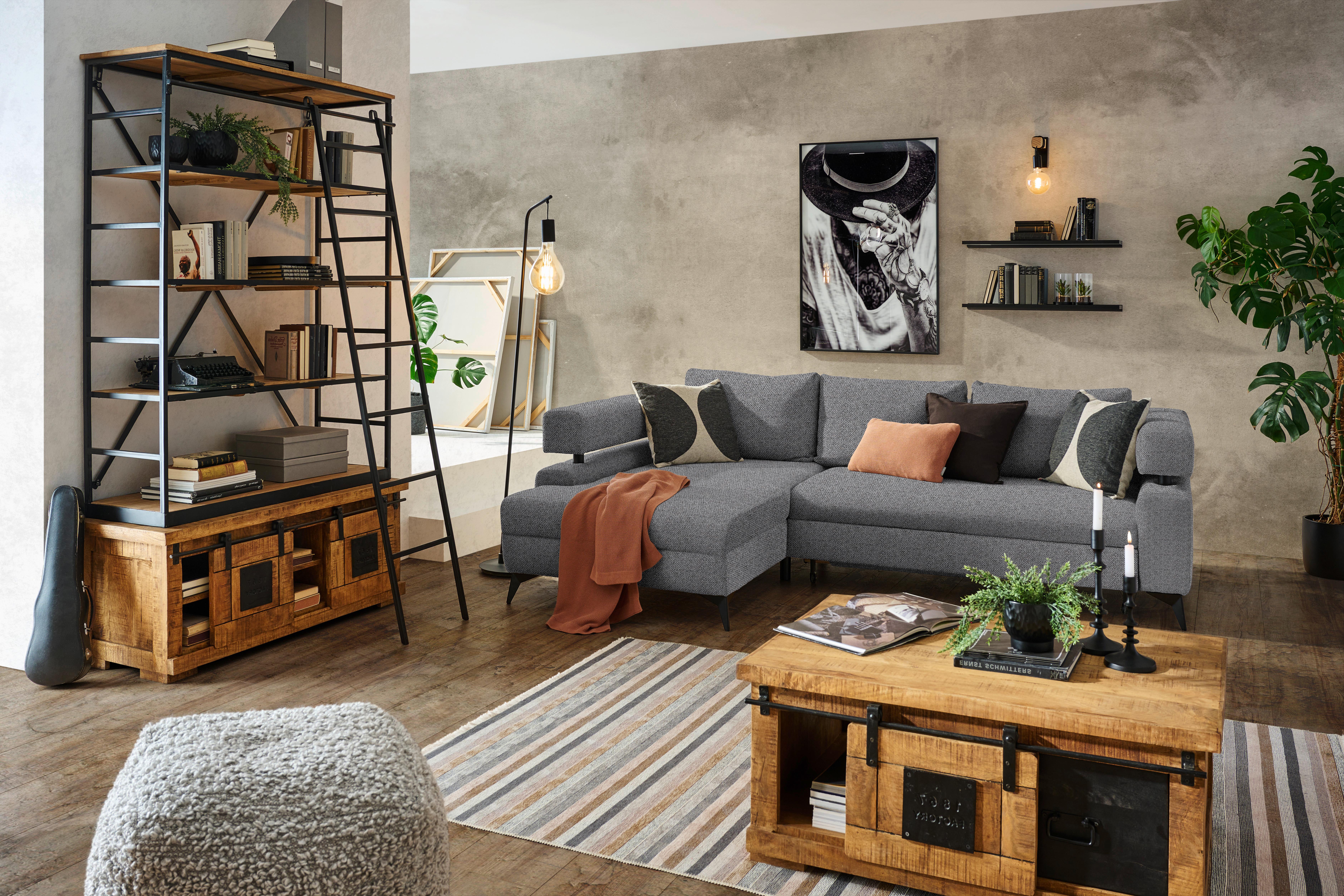 Rohová sedačka ROSALIE, levá s úložným prostorem a lůžkem - černá/tmavě šedá, Konvenční, kov/textil (184/265cm)