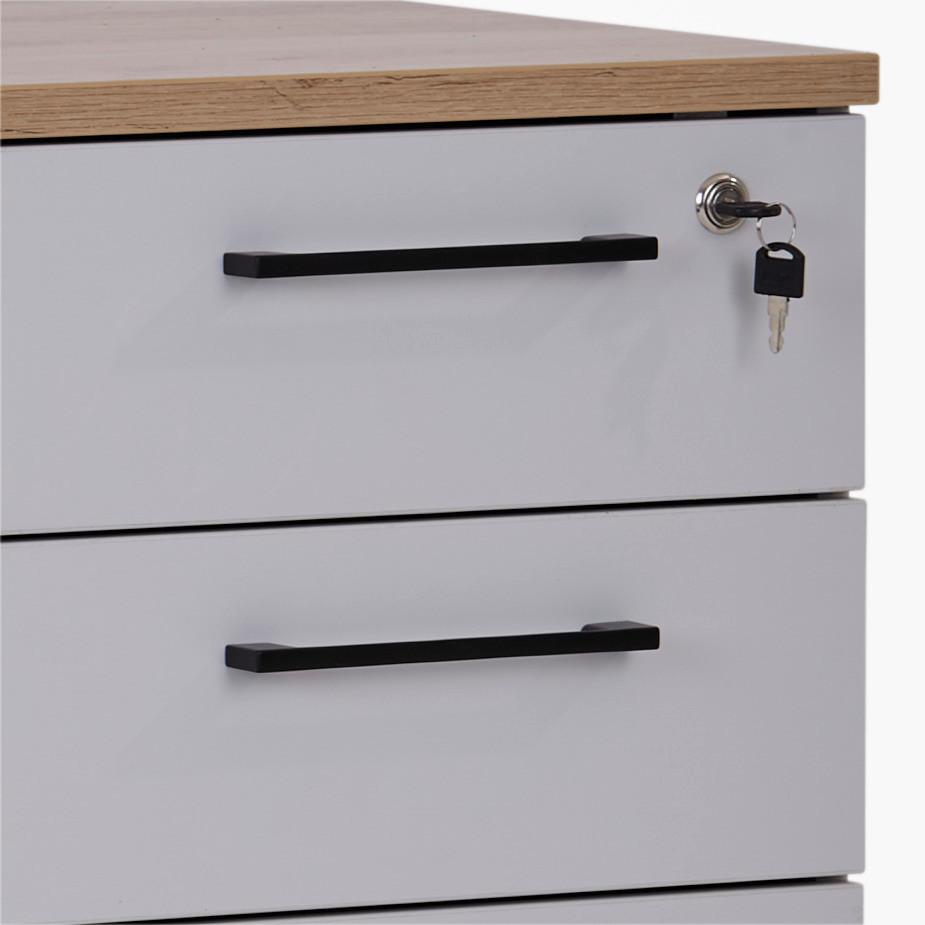 Rollcontainer Eiche Dekor Grau Abschließbar 43x58,4x55,3 Cm - Eichefarben/Grau, MODERN, Holzwerkstoff (43/58.4/55.3cm)