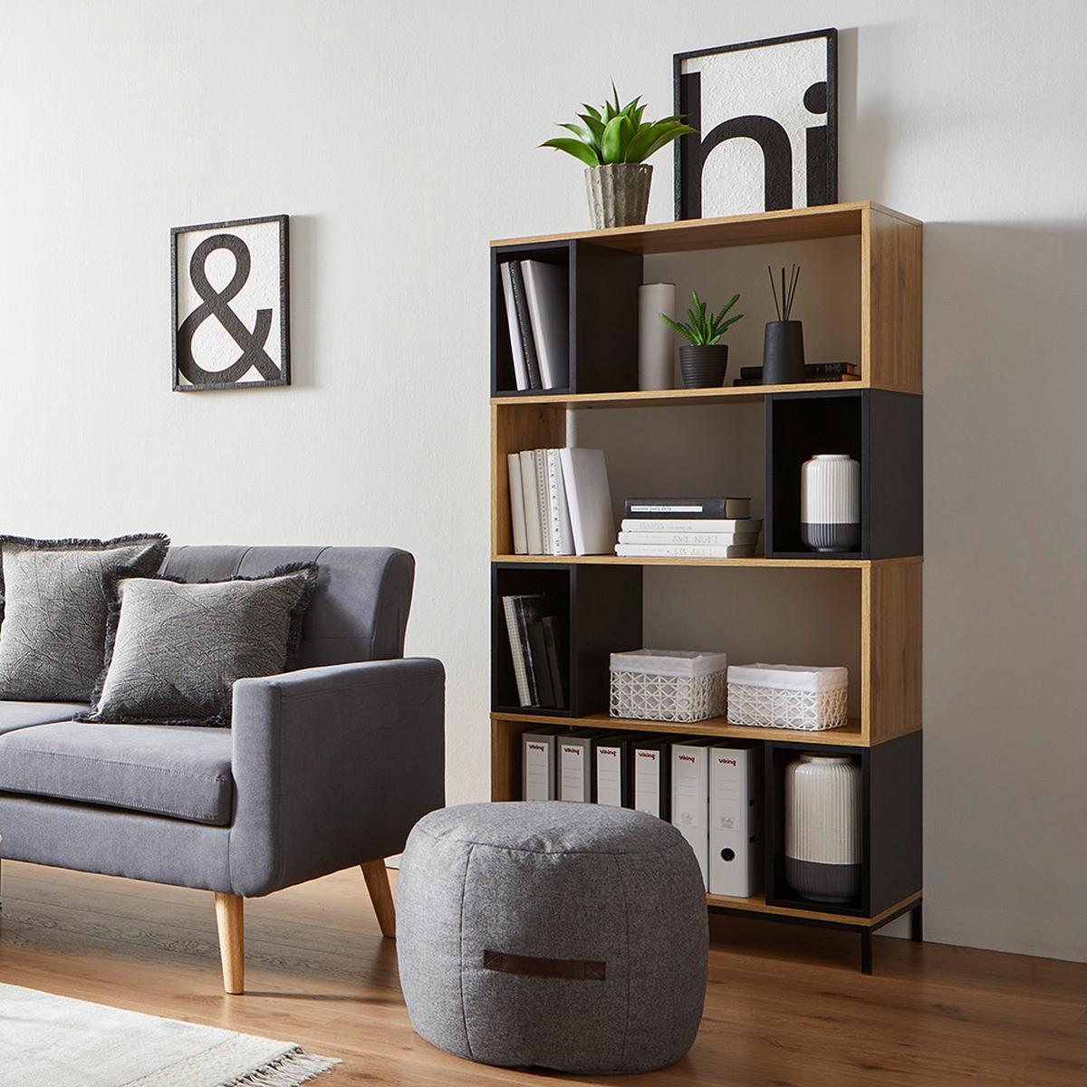 Regál MEGY - čierna/farba duba, Modern, kov (80/158/40cm) - Bessagi Home