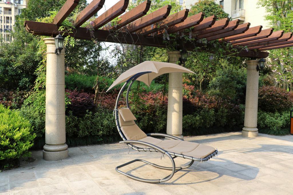 Schaukelliege Keros Kunststoff/Metall mit Dach - Anthrazit/Creme, Basics, Kunststoff/Metall (170/82/185cm) - Gardenson