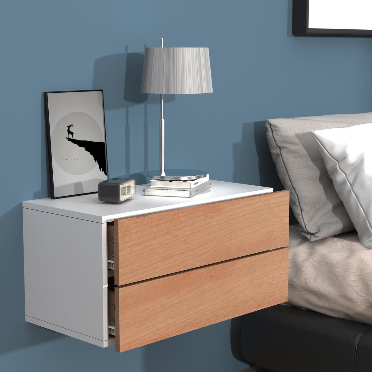 Nachtkästchen USAl L B: 60 cm Weiß/Eiche Dekor - Honigeiche/Weiß, MODERN, Holzwerkstoff (60/30/32cm) - MID.YOU