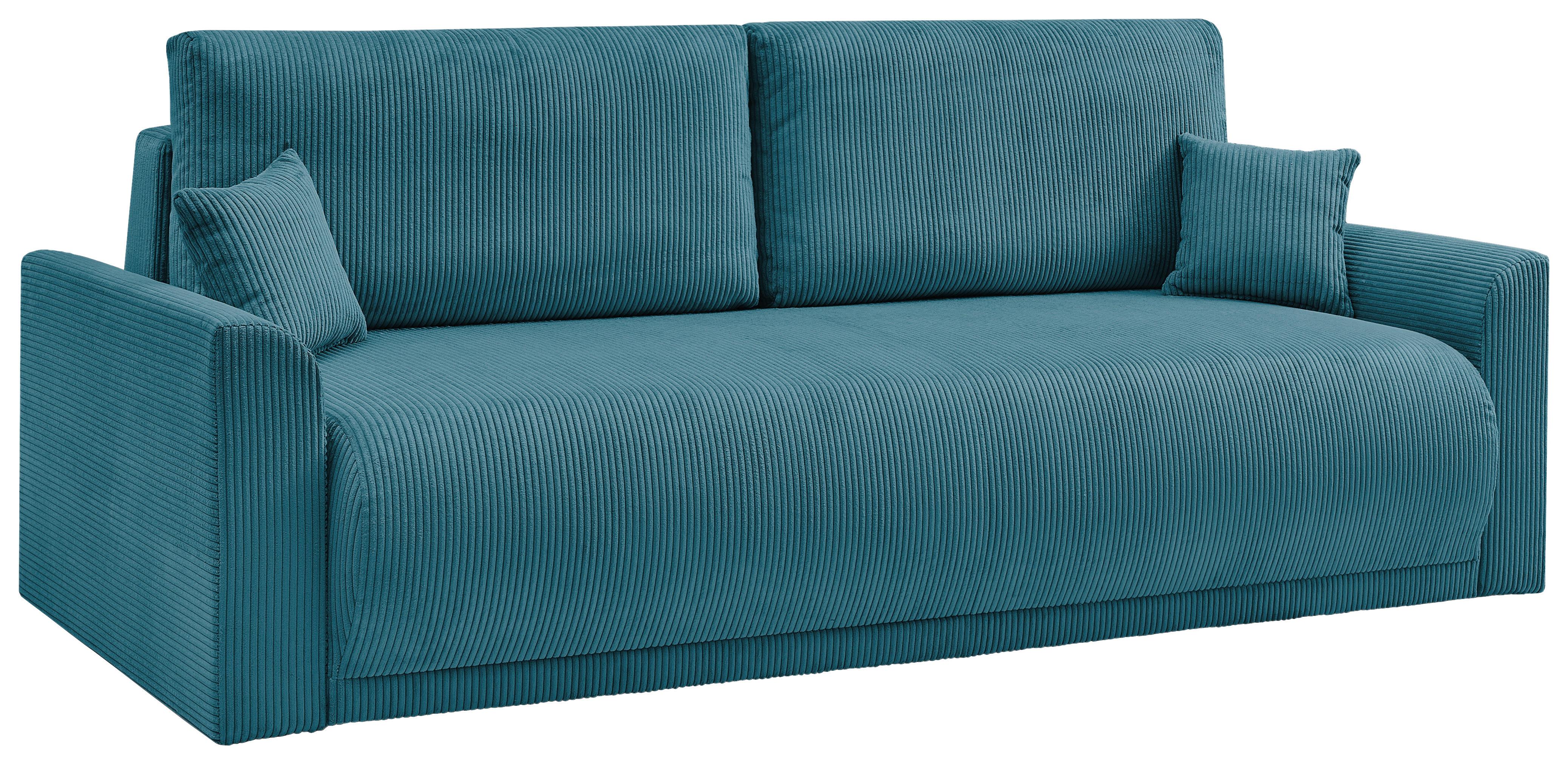Rozkládací pohovka KIM, tyrkysový manšestr - tyrkysová, Moderní, dřevo (234/90/103cm)
