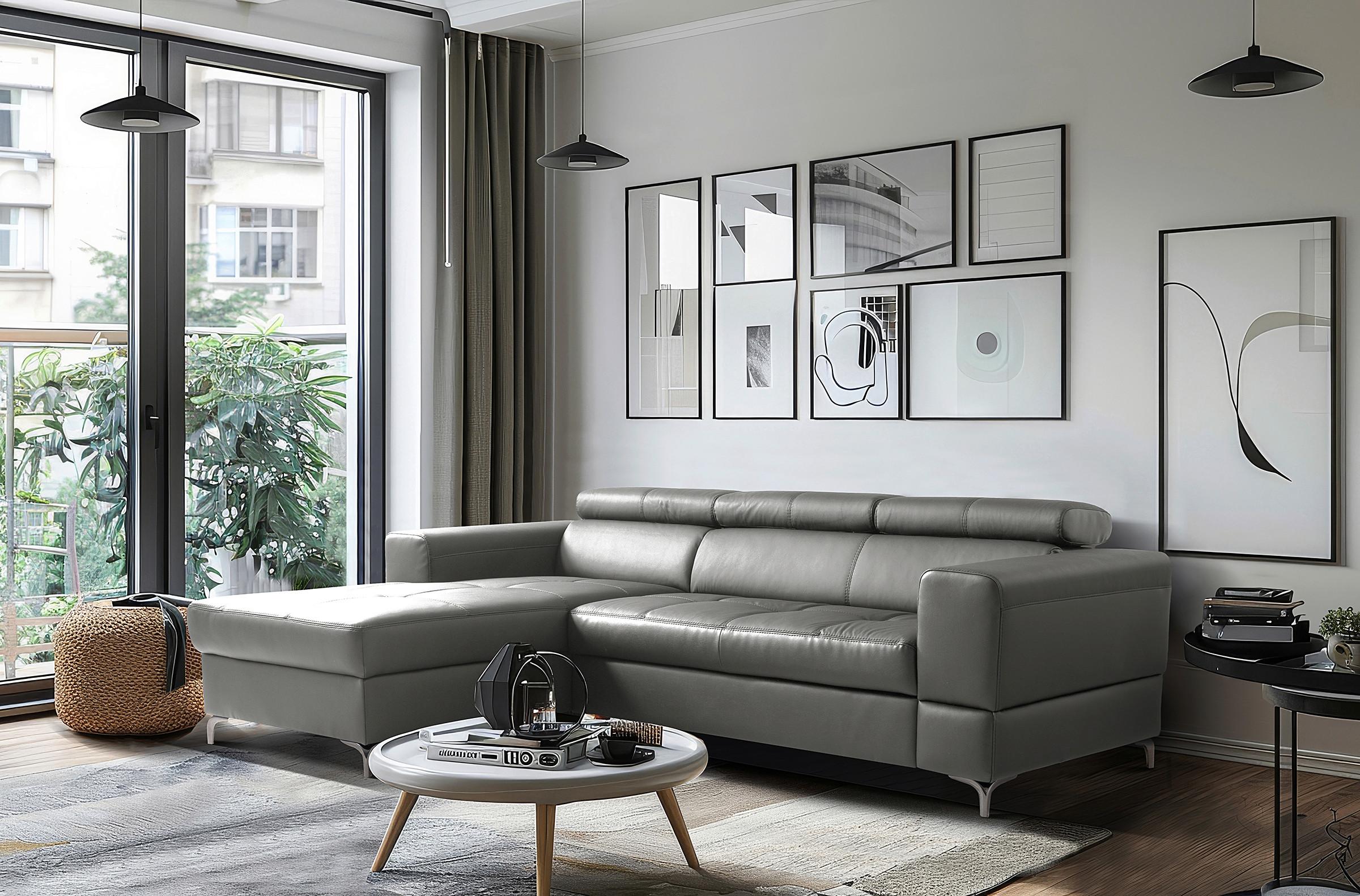 Ecksofa Torino Teilleder anthrazit 173x247 - Anthrazit/Schwarz, Design, Leder/Textil (173/247cm) - Livetastic
