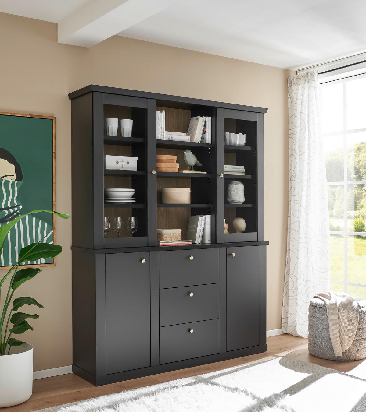Buffet Lincoln Schwarz/Eichefarben B: 158cm - Eichefarben/Schwarz, Design, Holzwerkstoff (158/201/42cm) - MID.YOU
