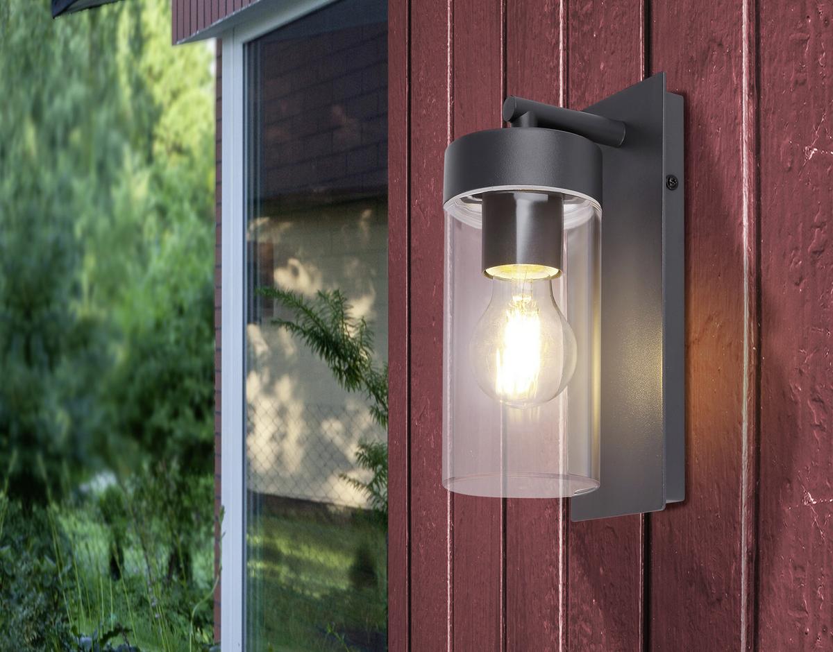 Außenleuchte Vessa 15 Watt Aluminium, Wandmontage - Klar/Anthrazit, Basics, Kunststoff/Metall (8,9/25cm) - Globo