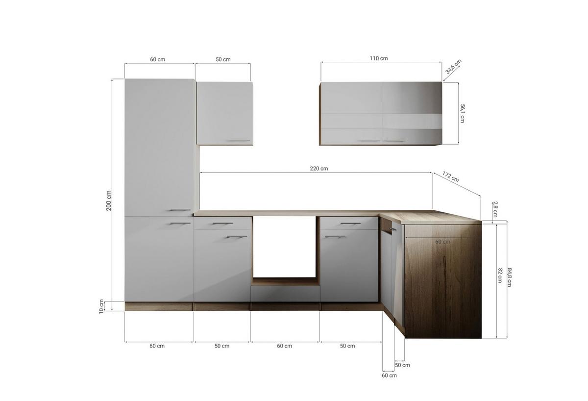 Eckküche Merle Grau/Eichefarben B: 280cm - Eichefarben/Grau, Basics, Holzwerkstoff (280cm) - Respekta